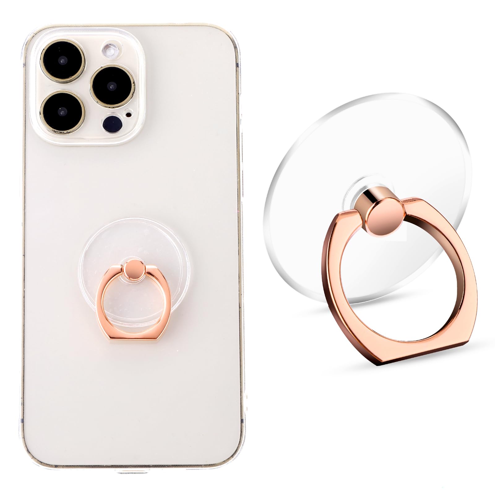 360° Rotating Transparent Phone Ring Holder - Finger Kickstand Grip for Cell Phones & Tablets (Rose Gold) | Perfect for Hands-Free Viewing, Secure Grip & Multi-Angle Adjustments