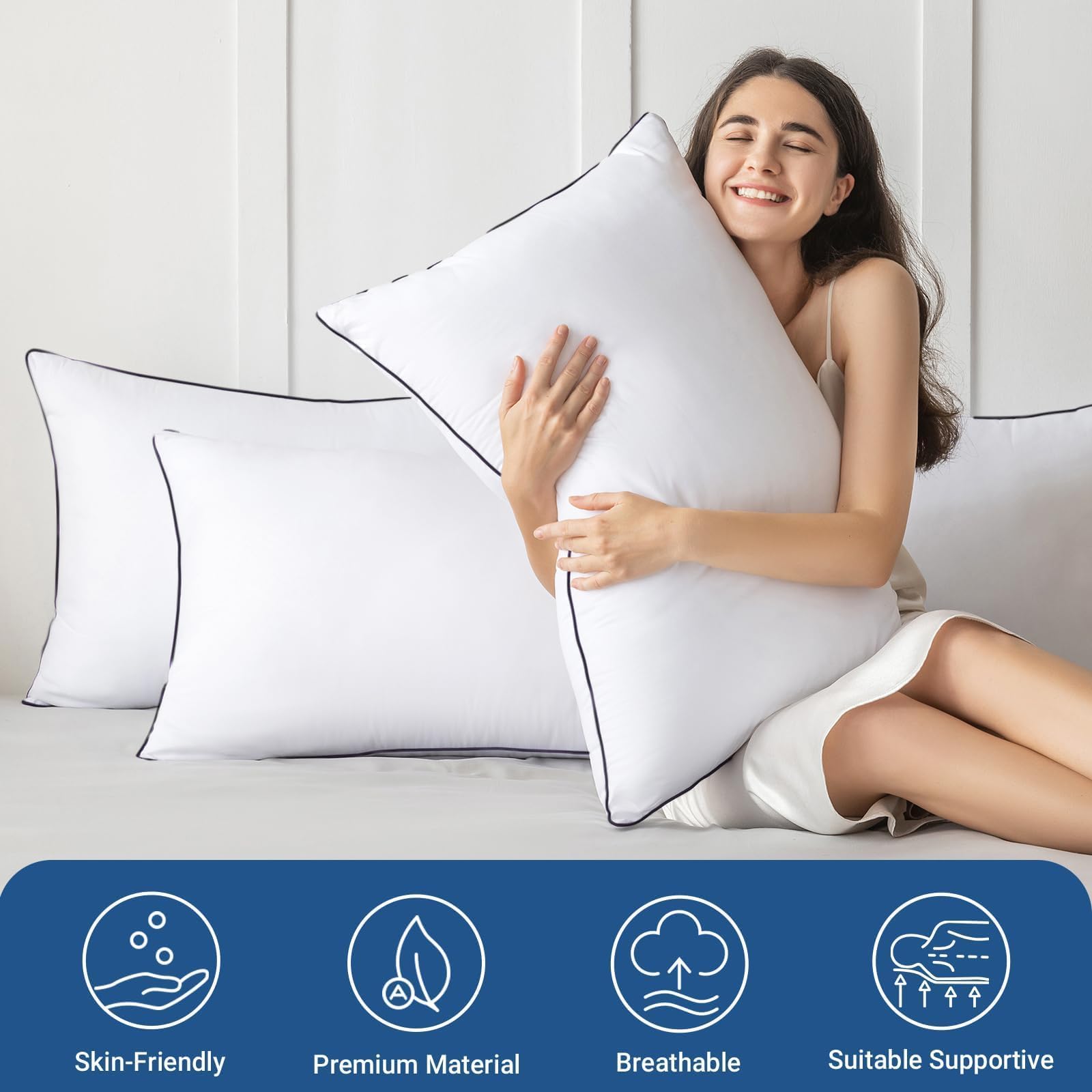 JOLLYVOGUE 4-Pack Standard Size Cooling Pillows - Ultra Soft Down Alternative Fill for Side, Back & Stomach Sleepers | Hotel Quality Bed Pillows Set | Perfect for Home, Guest Room & Travel Use