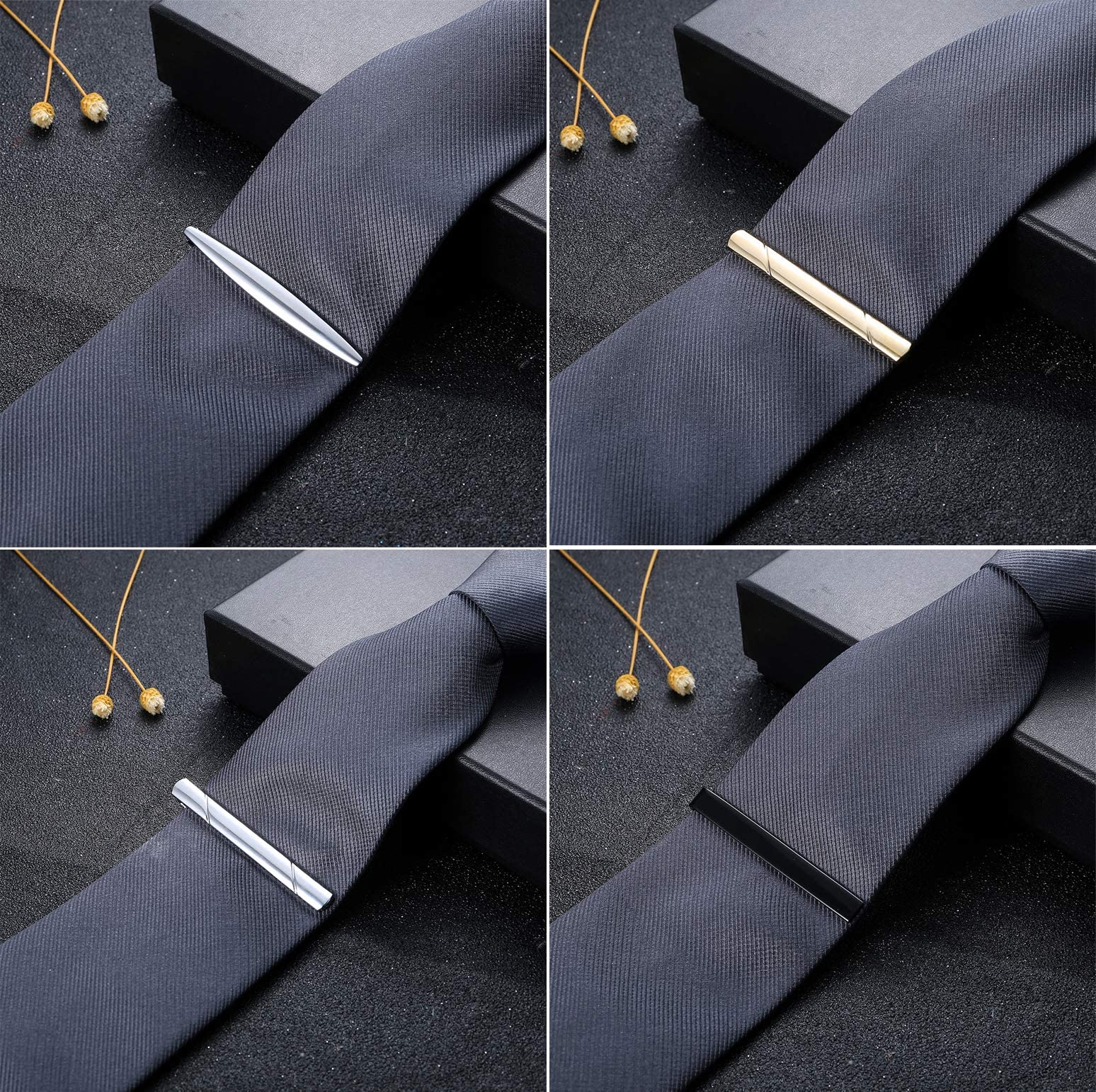 JOERICA 10 Pcs Stainless Steel Tie Clips Set for Men - Slim Tie Bar Pin Clips for Regular Ties, Necktie Accessories for Wedding, Business, Office & Formal Events - Includes Gift Box