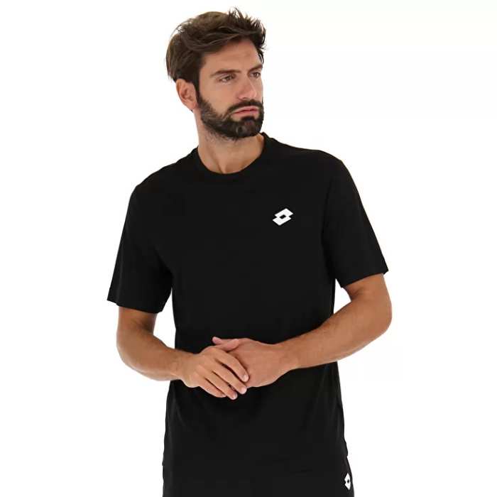 Lotto Men's Core Tee Top - Soft Cotton Short Sleeve T-Shirt for Casual Wear & Gym (Black) - Perfect for Everyday Outfits, Workouts, and Sports Activities