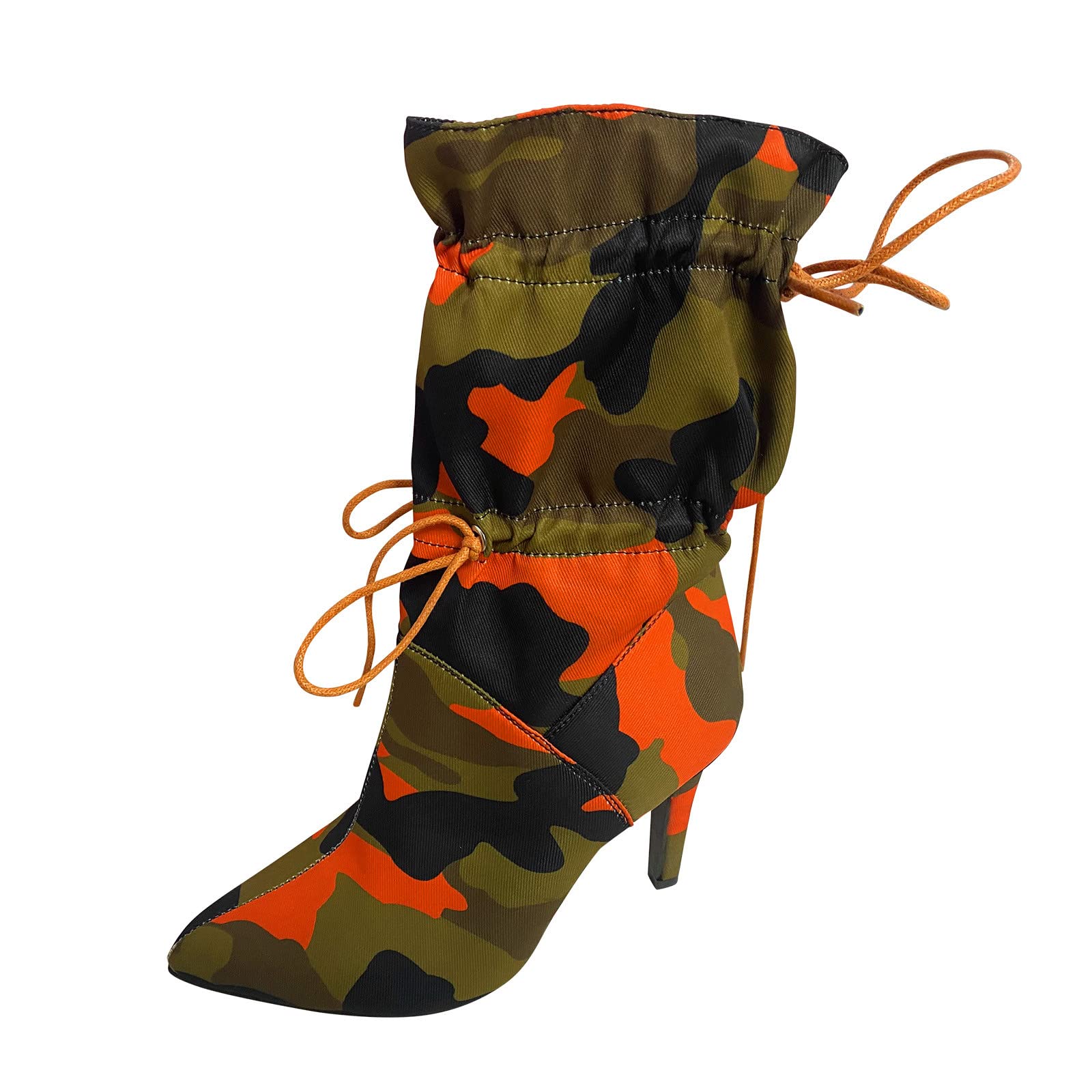 Women's Fashion Camouflage High Heel Pointed Toe Suede Boots for Fall 2023 - Trendy Mid-Calf Boots for Casual Outfits, Office Wear & Night Out