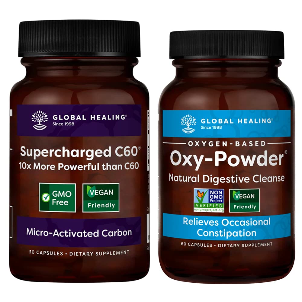 Supercharged C60 with Oxy-Powder Colon Cleanser & Micro-Activated Carbon Detox Bundle for Weight Loss - Natural Digestive Support & Body Cleanse for Wellness & Energy Boost
