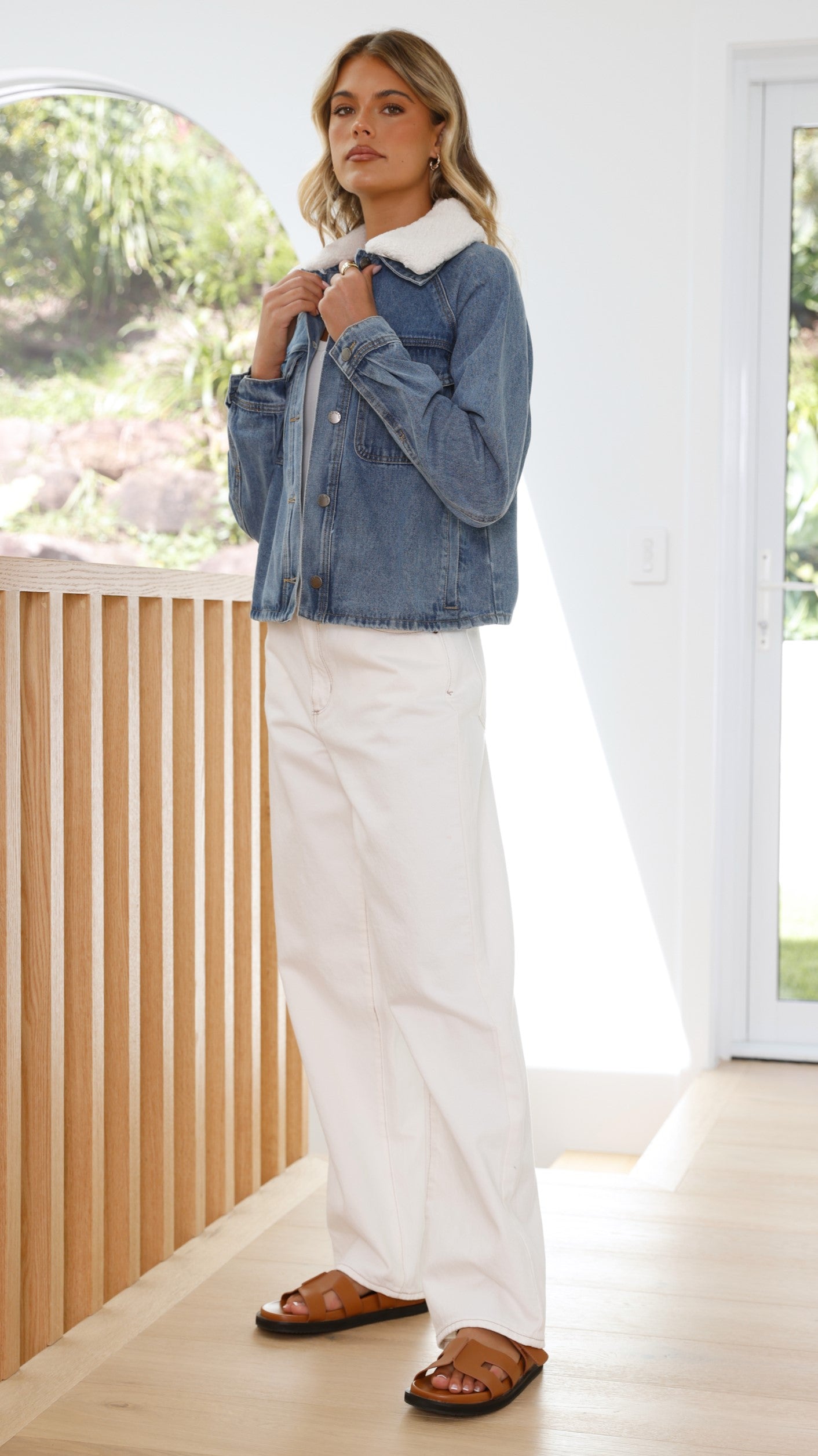 Laelia Teddy Jacket for Women - Mid Blue Denim Coat | Cozy Winter Outerwear, Casual Streetwear Style | Perfect for Fall, Winter & Everyday Fashion