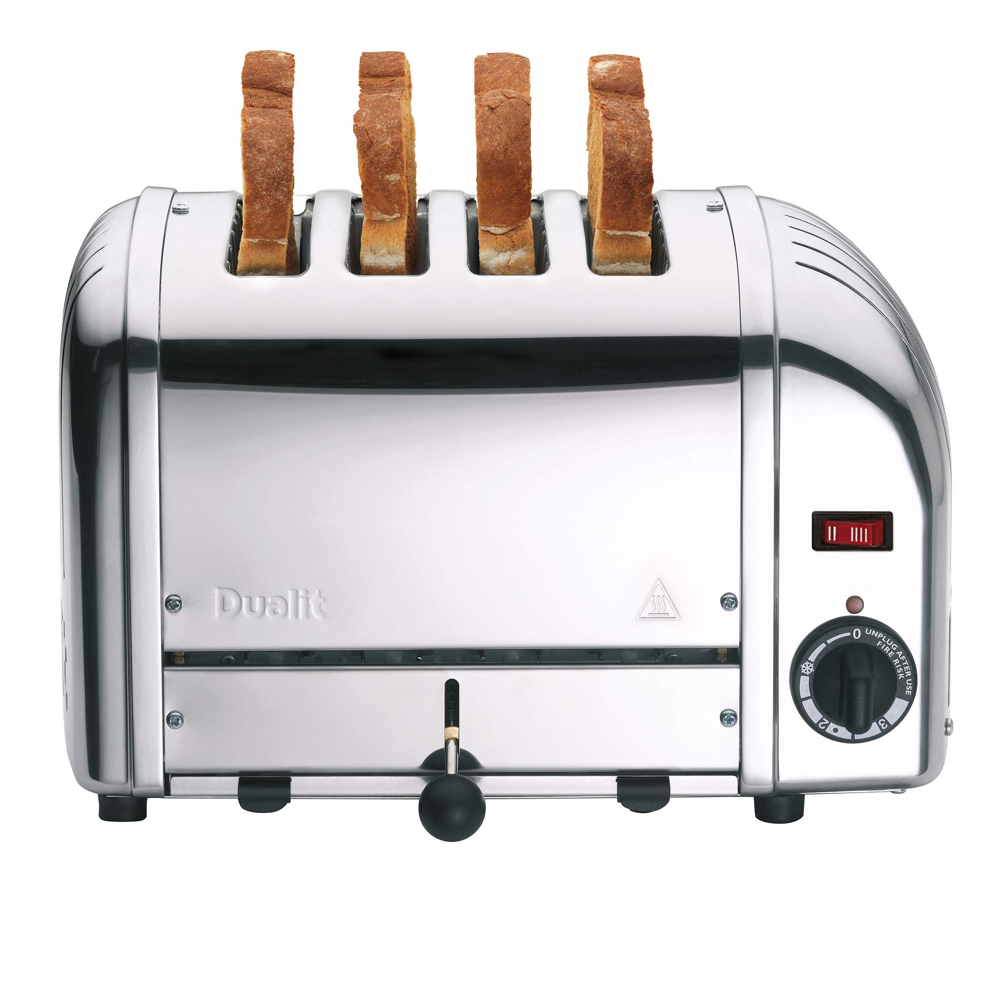Dualit Classic 4 Slice Vario Toaster - Stainless Steel, Handcrafted in UK - ProHeat® Replaceable Elements - 2/4 Slice Heating, Defrost Function, Mechanical Timer - Durable & Easy to Maintain - Perfect for Breakfast, Brunch & Family Dining