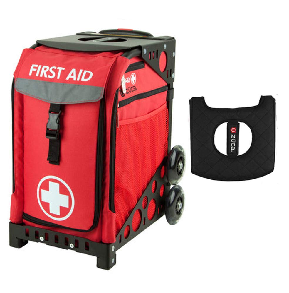 Zuca Sport Bag - First Aid Kit with Gift Black/Pink Seat Cover (Black Non-Slip Wheels & Frame) - Perfect for Gym, Travel, and Medical Emergencies