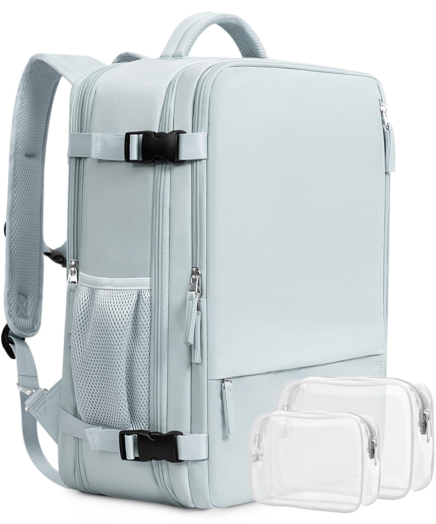 Beraliy 40L Large Travel Backpack for Women - Airline Approved Carry On Backpack with 17.3 Inch Laptop Compartment, Waterproof Hiking & Business Backpack - Light Blue - Perfect for Air Travel, Commuting, Outdoor Adventures and Work
