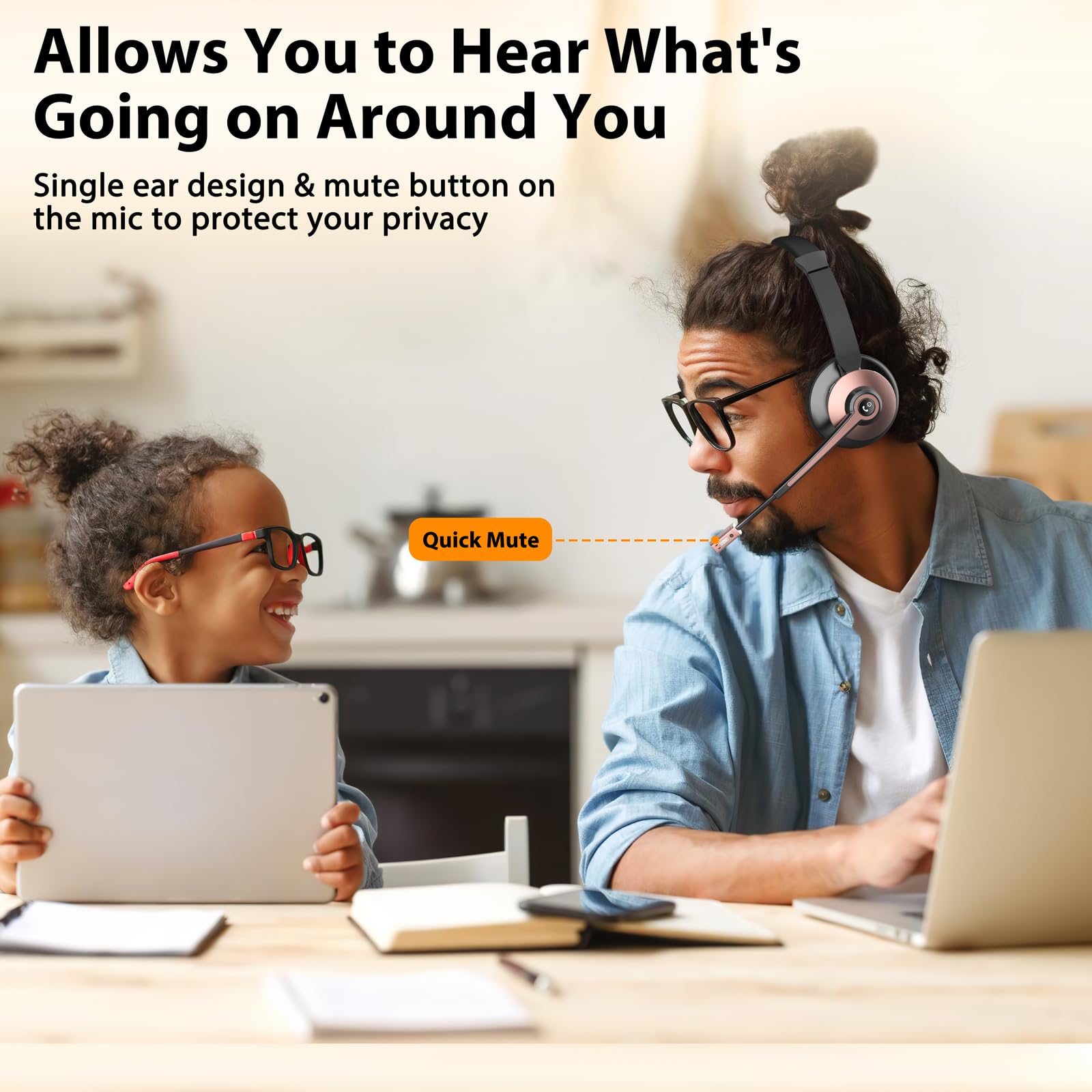 Earbay Wireless Bluetooth Headset with Noise Canceling Mic, USB Dongle & Charging Base - Mute Function for Home Office, Computer, Laptop, Call Center - Perfect for Zoom Meetings & Microsoft Teams Calls