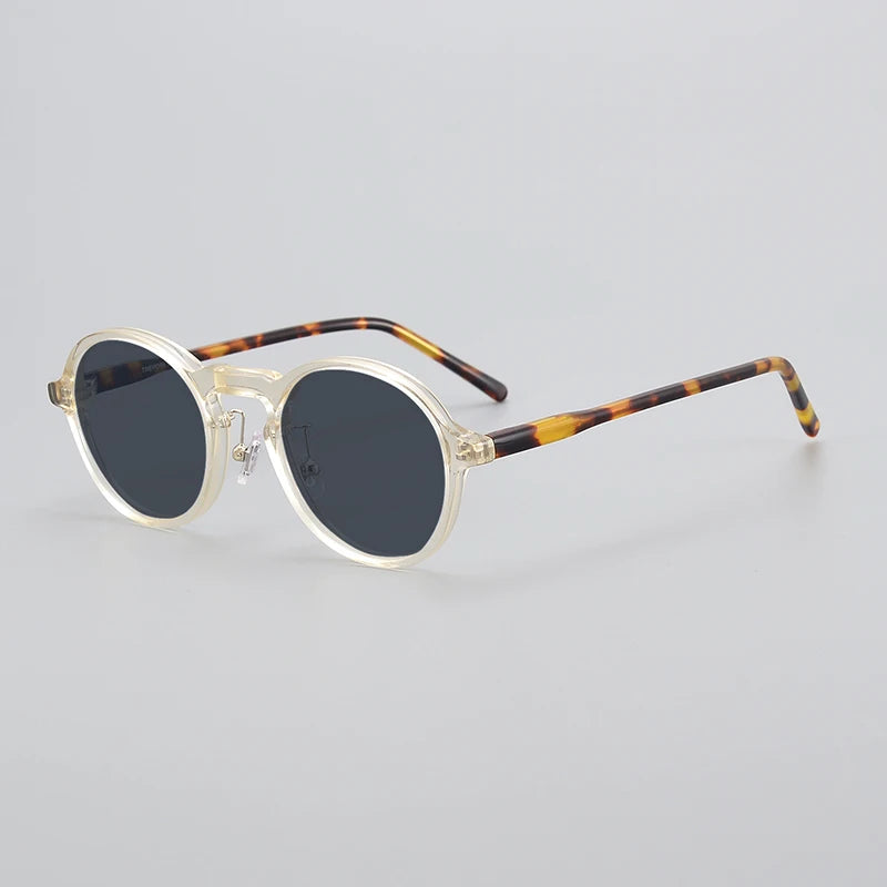 Black Unisex Full Rim Round Acetate Polarized Sunglasses 14543 - UV Protection for Driving, Beach & Outdoor Activities