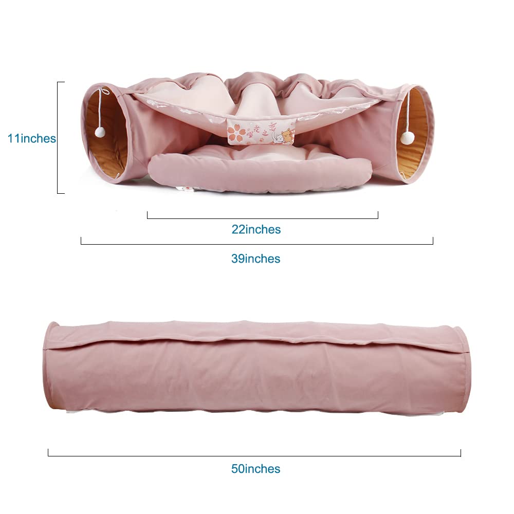 ABLAZEZAI Cat Tunnel Bed - Washable & Removable 2-in-1 Pet Play Tube for Kittens & Cats (4 Colors: Pink, Cherry Blossoms) - Perfect for Indoor Play, Hideouts & Interactive Cat Toys