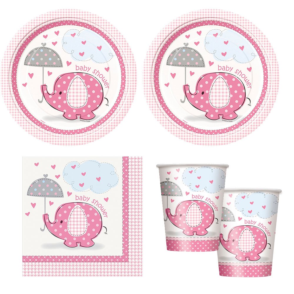 Pink Elephant Baby Shower Party Supplies Set - Plates, Napkins & Cups for Girls | Gender Reveal, Birthday & Bridal Shower Decorations