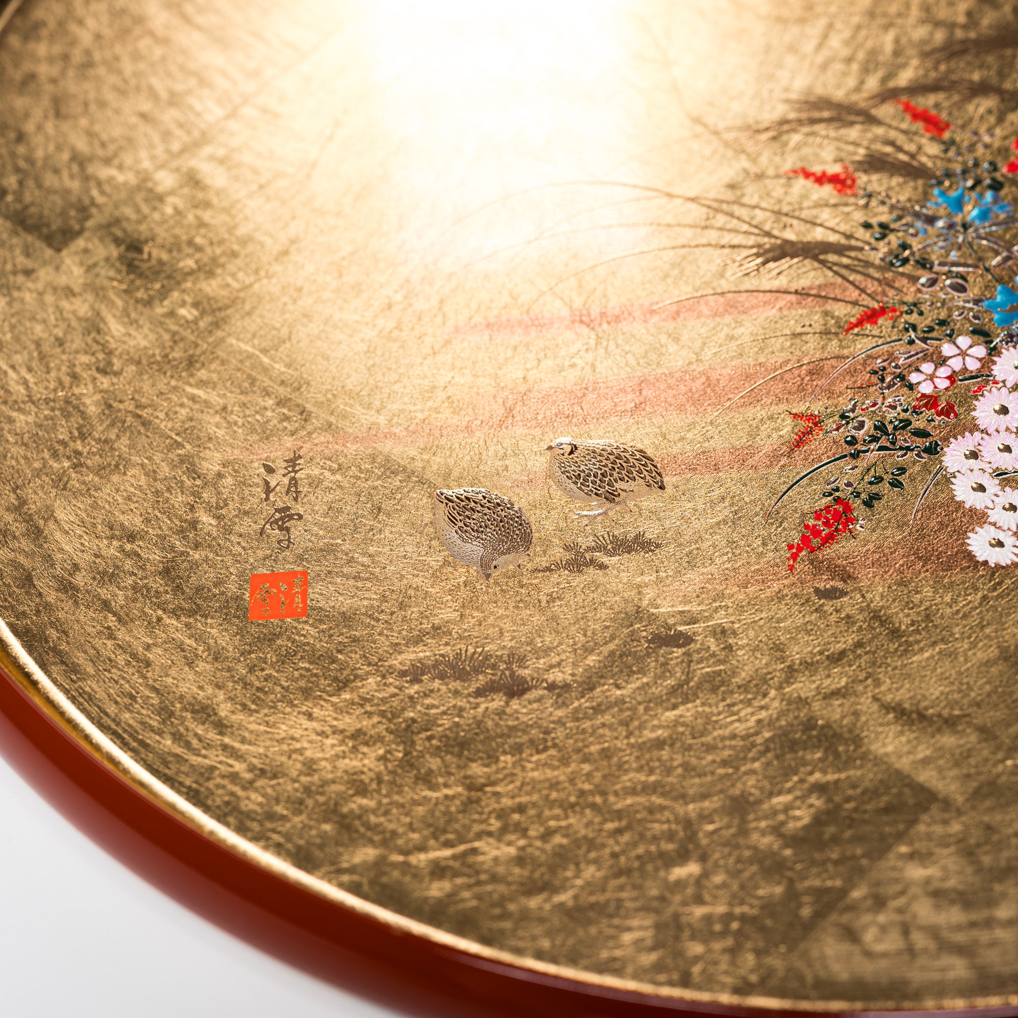 Handcrafted Modern Yamanaka Lacquerware Tray with Gold Flower Motif - 30cm Japanese Wooden Serving Tray for Tea Ceremony, Sushi Presentation & Home Decor