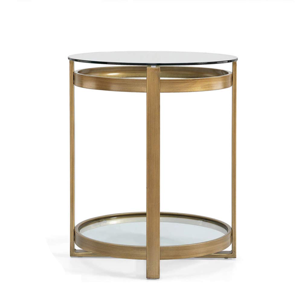 Zhirong Modern Round Side Table - Gold Finish 2-Tier Tempered Glass Coffee Table for Living Room, Bedroom & Office (20x20x24 Inches) - Perfect for Holding Drinks, Books & Decor