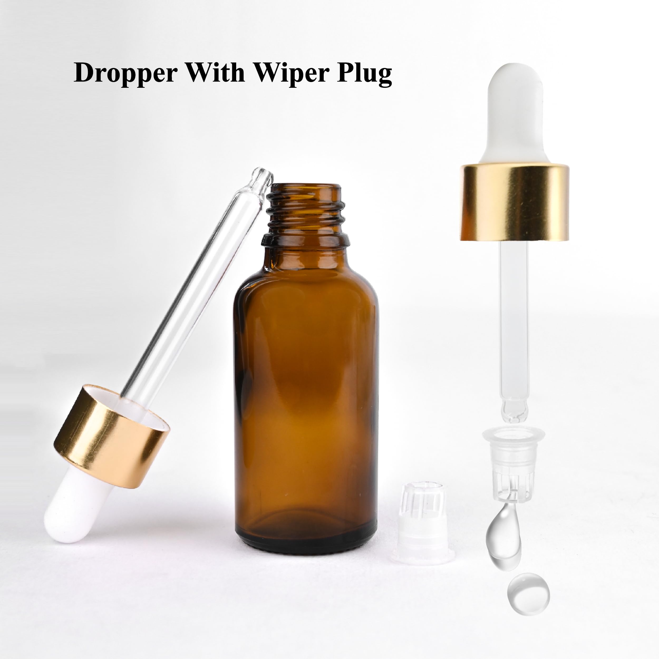 Happy Packaging 30ML Amber Round Empty Glass Bottle with Glass Dropper & Gold Sleeve - Leak Proof Refillable Essential Oil Bottles for DIY Perfumes, Serums, Aromatherapy - Perfect for Home, Spa, and Travel Use