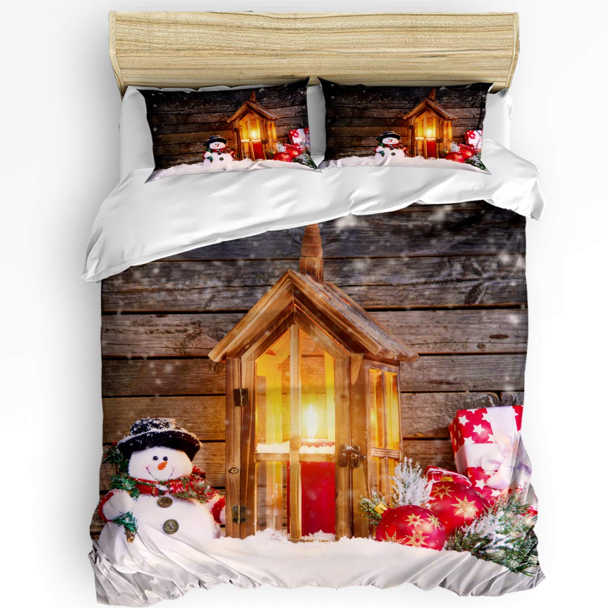 HELLOWINK 3-Piece Twin Size Duvet Cover Set - Merry Christmas Snowman Print Bedding with 2 Pillow Shams, Lightweight Soft Comforter Cover in Rustic Style | Perfect for Holiday Decor, Winter Bedroom & Cozy Seasonal Home Styling