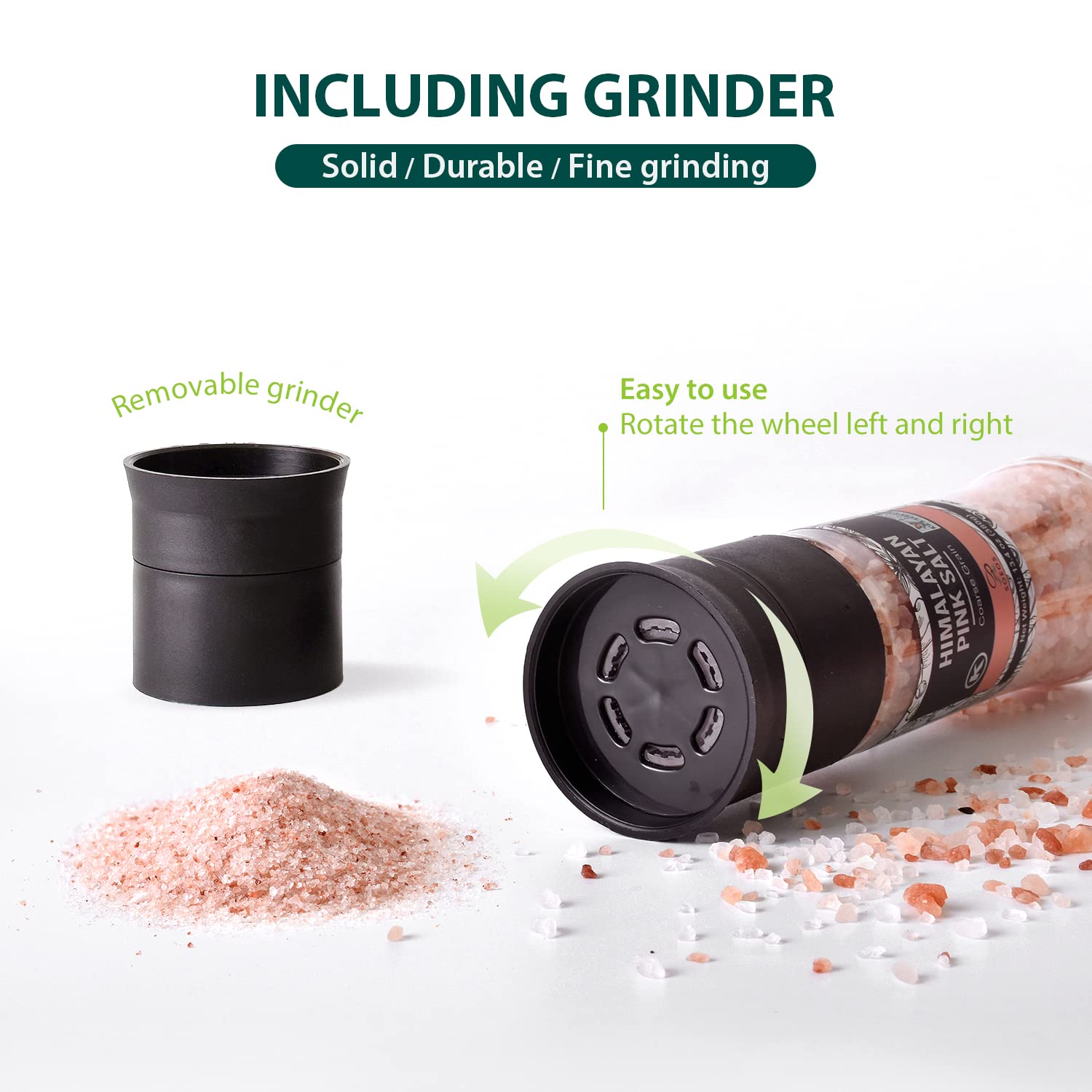 Premium Soeos Whole Black Peppercorns & Himalayan Pink Salt Combo - 6.7oz (190g) & 13.4oz (380g) - Refillable Grinder Bottle Set - Perfect for Cooking, Seasoning & Gourmet Meals - Ideal for Kitchen, Restaurant & Home Use
