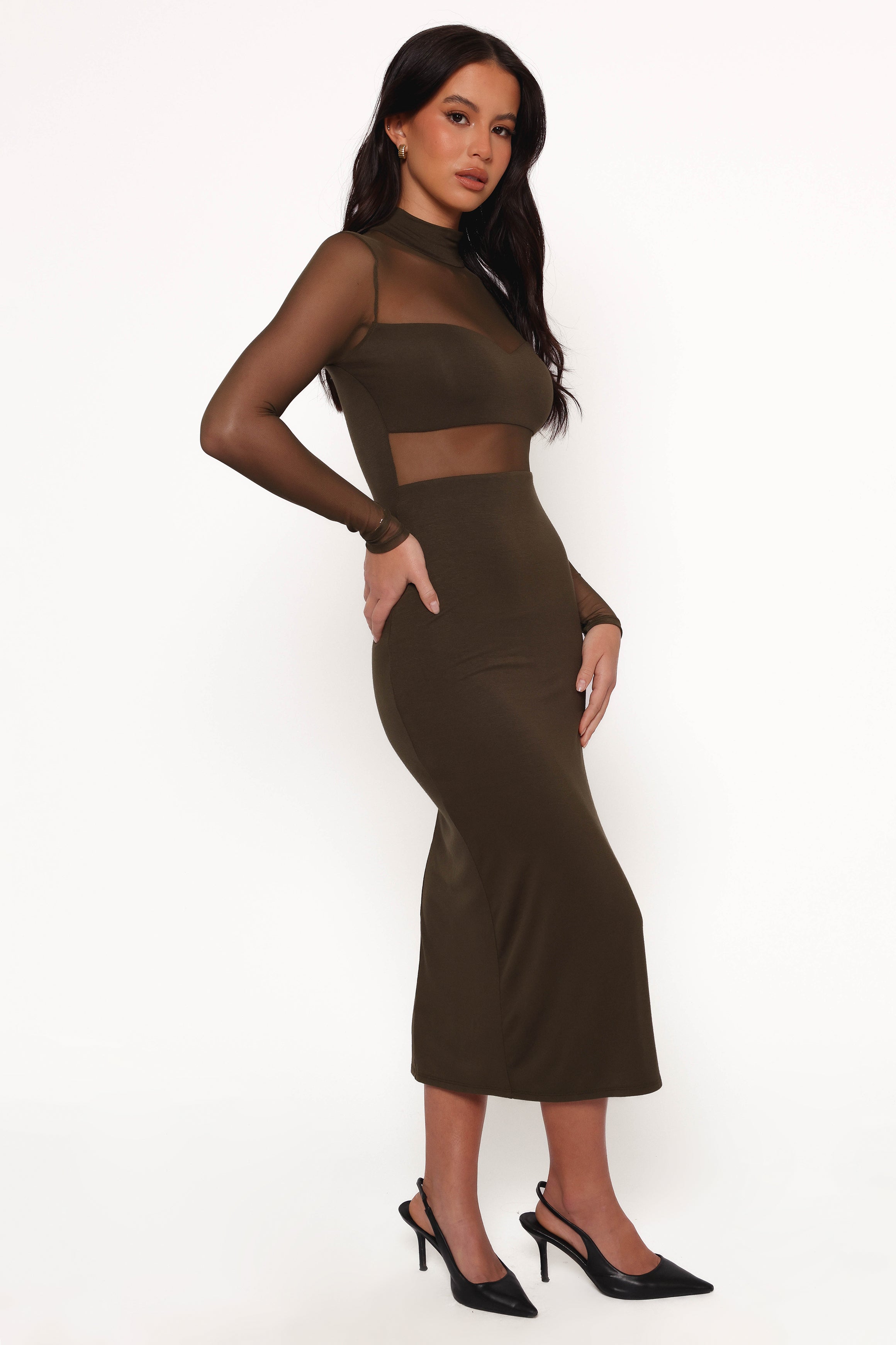Farrow Long Sleeve Midi Dress for Women - Olive Green Flowy Casual Dress with Pockets | Perfect for Work, Date Night & Fall Outfits
