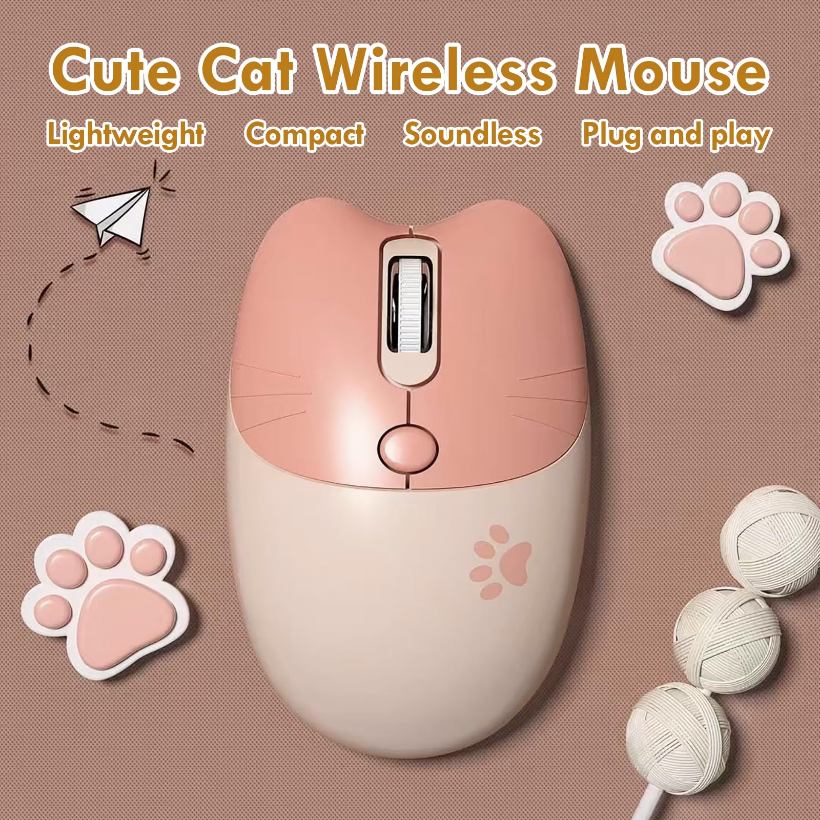 Cute Cat Wireless Mouse - Lightweight Silent 2.4G Wireless Computer Mouse with Candy Colors for Girls & Kids (Milk Tea) | Perfect for Home, Office, School & Gaming Use