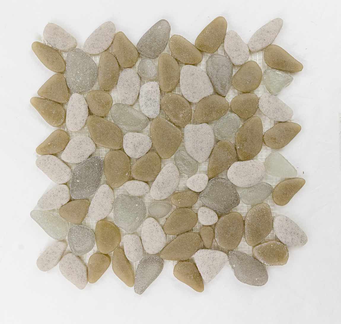 Glass Pebble Mosaic Tile - Natural Sandrock Texture - DIY Home Decor for Backsplash, Shower Wall & Garden Pathway