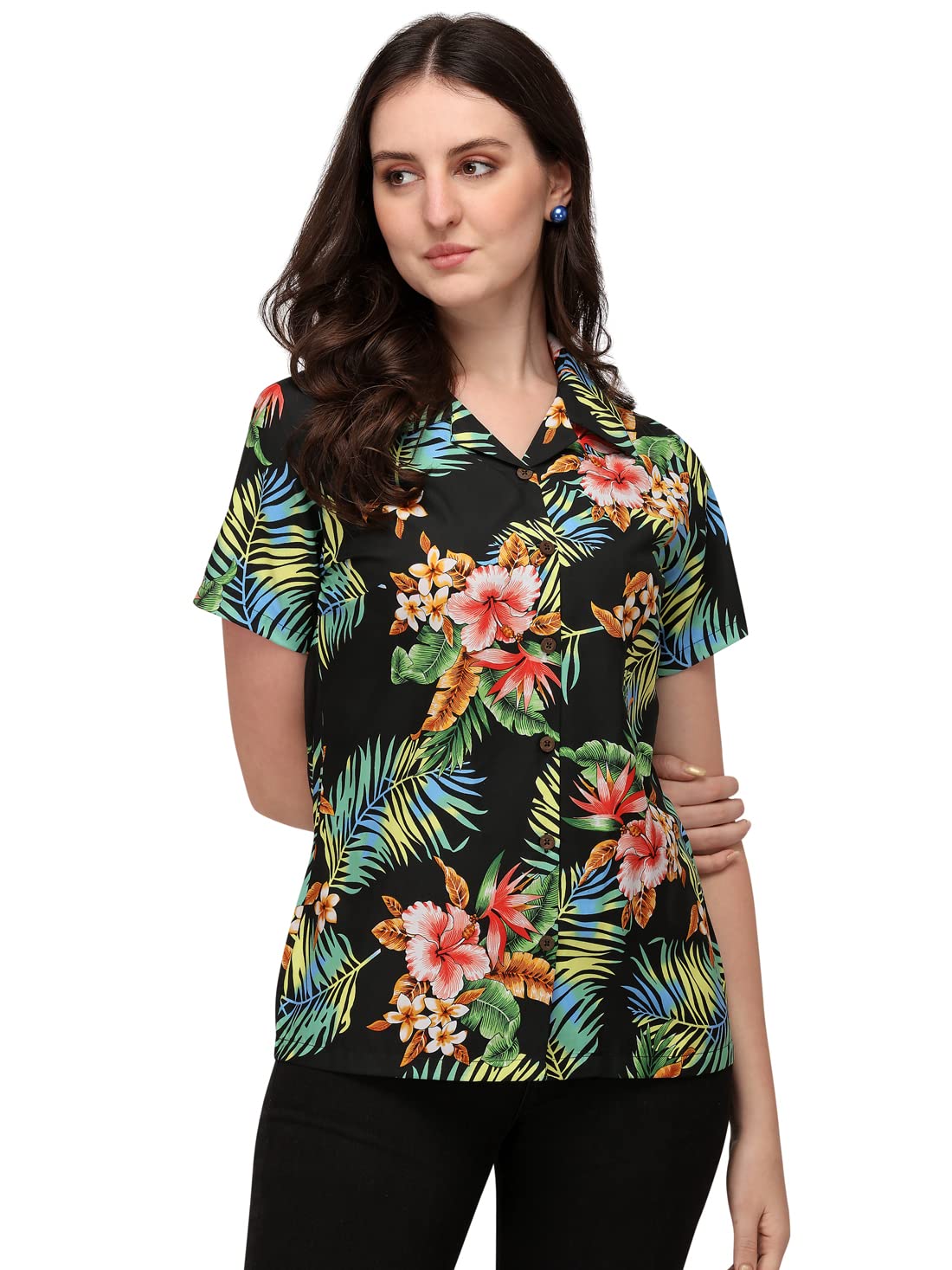 Women's Casual Short Sleeve Aloha Hawaiian Shirt - Floral Button Down Shirt for Beach, Vacation & Summer Outfits | Lightweight Comfortable Tropical Shirt for Women