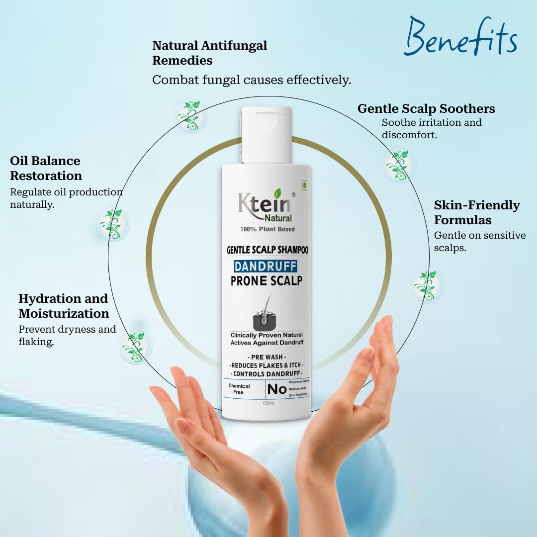 Ktein Natural 100% Plant-Based Anti-Dandruff Shampoo for Dry Scalp & Itchy Scalp Relief - Vegan, Sulfate-Free Hair Care for Men & Women - Perfect for Daily Use & Sensitive Scalp