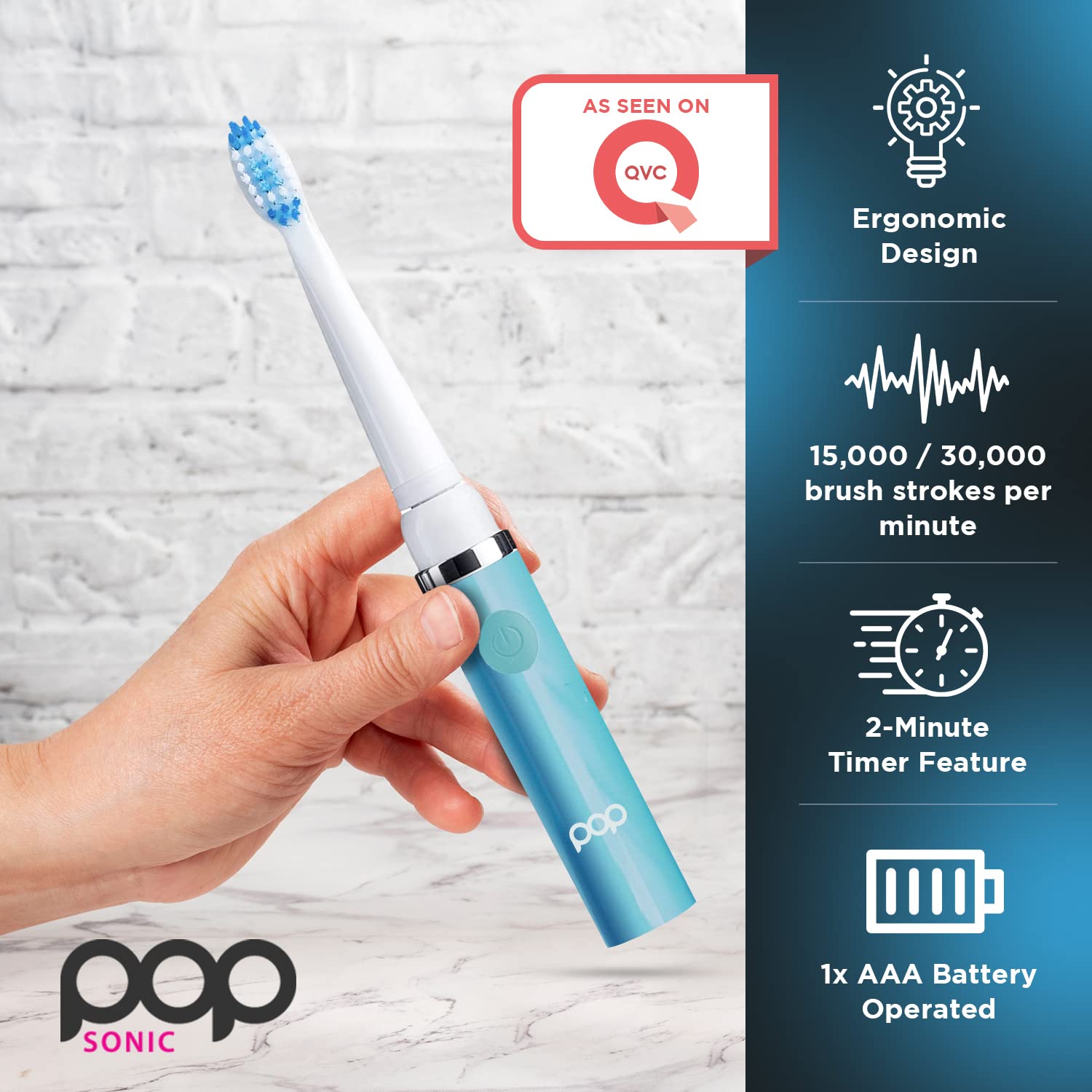 Pop Sonic Electric Toothbrush for Kids & Travel - Soft Bristles, 2 Speed Modes (15,000-30,000 RPM), Battery Powered, Pastel Blue | Gentle Cleaning for Sensitive Teeth, Perfect for Home & Vacation Use