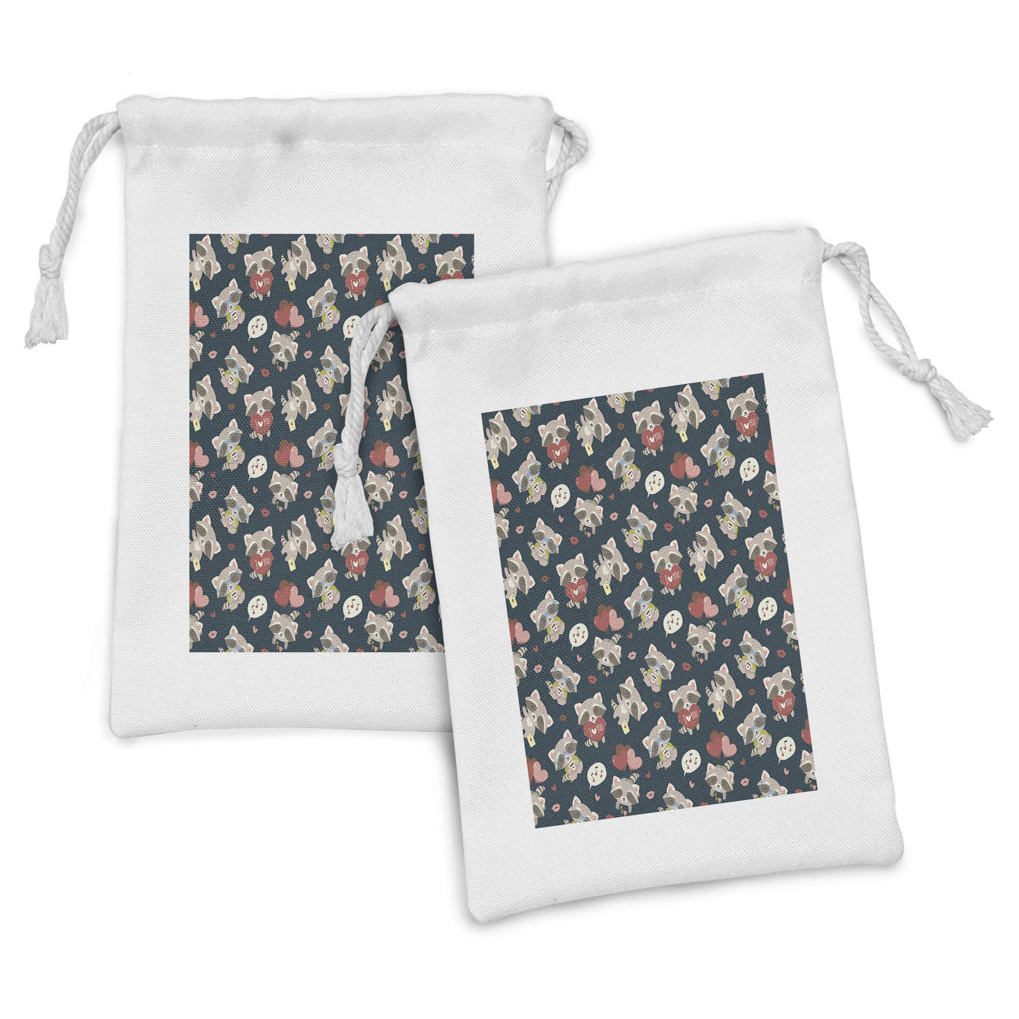 Ambesonne Romantic Raccoon Fabric Pouch Set of 2 - Drawstring Gift Bags for Toiletries, Jewelry & Party Favors (9