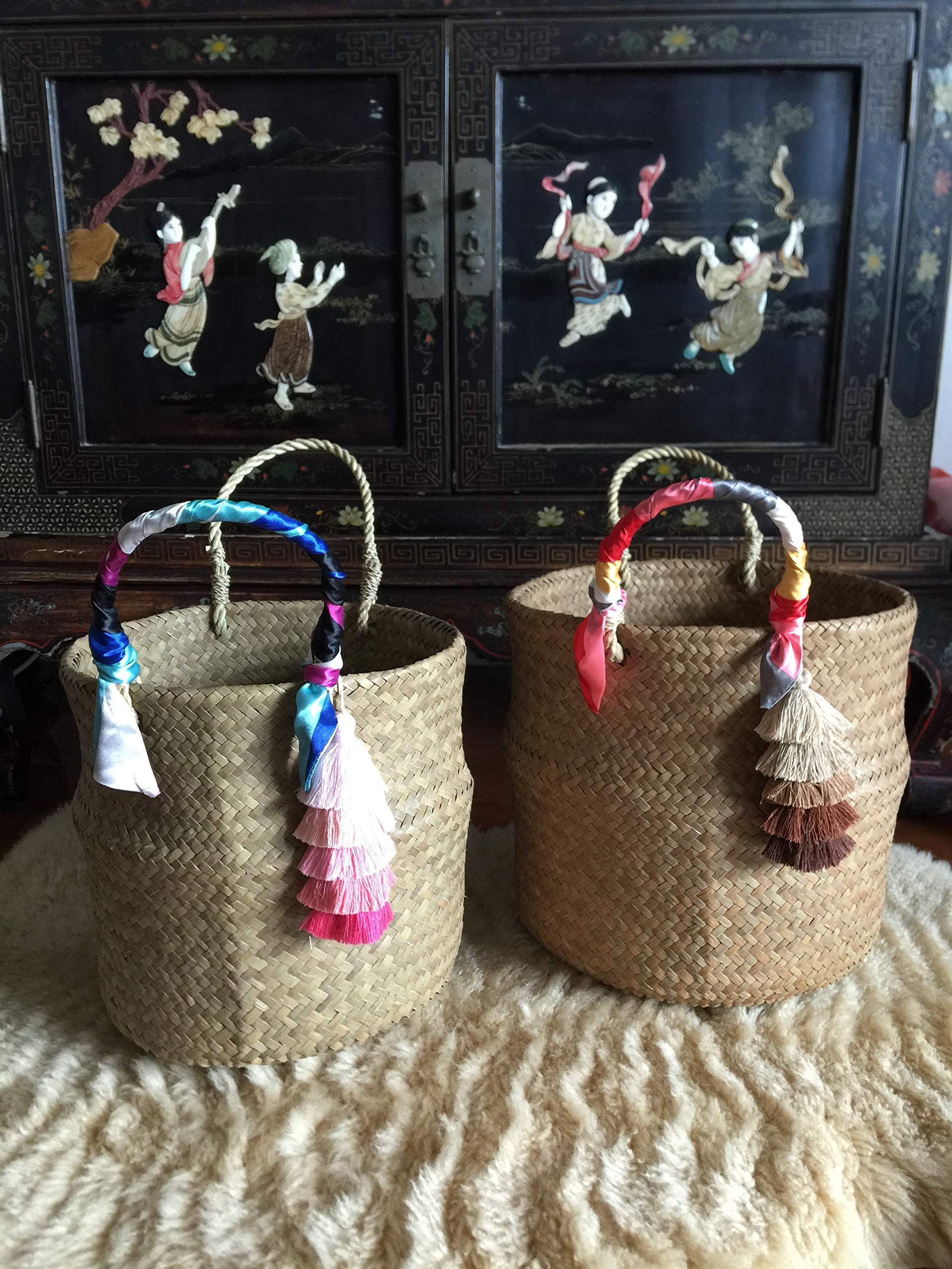 Handwoven Straw Beach Bag - Natural Seagrass Tote Basket Purse for Women, Round Woven Bag for Summer, Picnic, Shopping & Travel Accessories