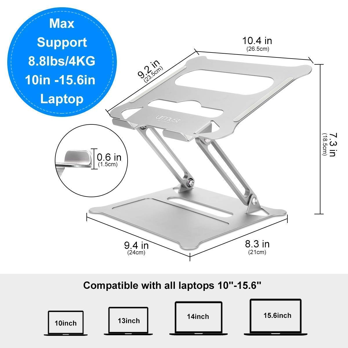 Urmust Ergonomic Adjustable Laptop Stand & Phone Holder Set (Silver) - Perfect for Home Office, Gaming, and Workspace Organization