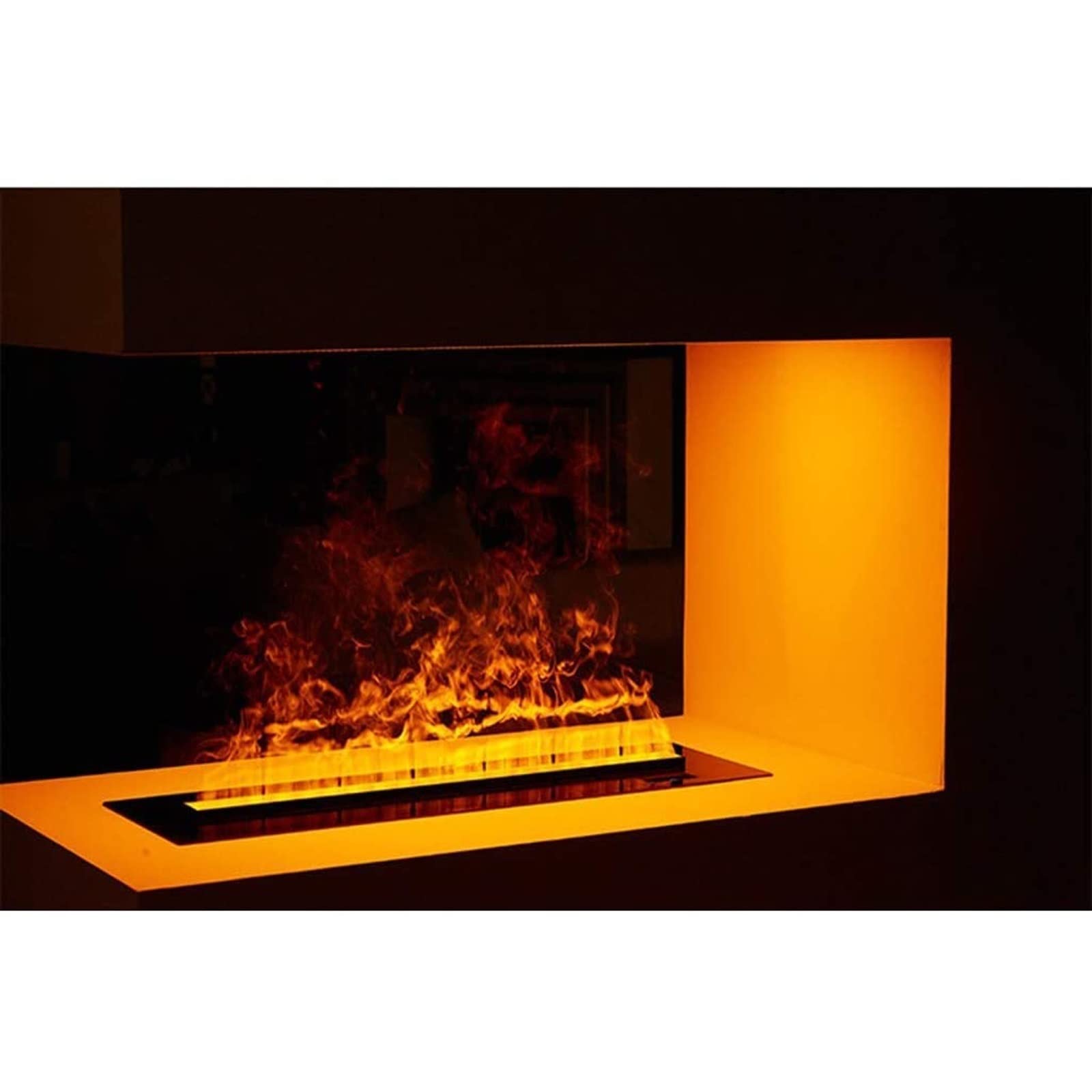 3D Simulation Electric Fireplace with Water Vapor Flame - Adjustable Flame Size & LED Light - Recessed Wall Mount Stainless Steel Frame - Perfect for Living Room, Bedroom & Office Heating & Decor