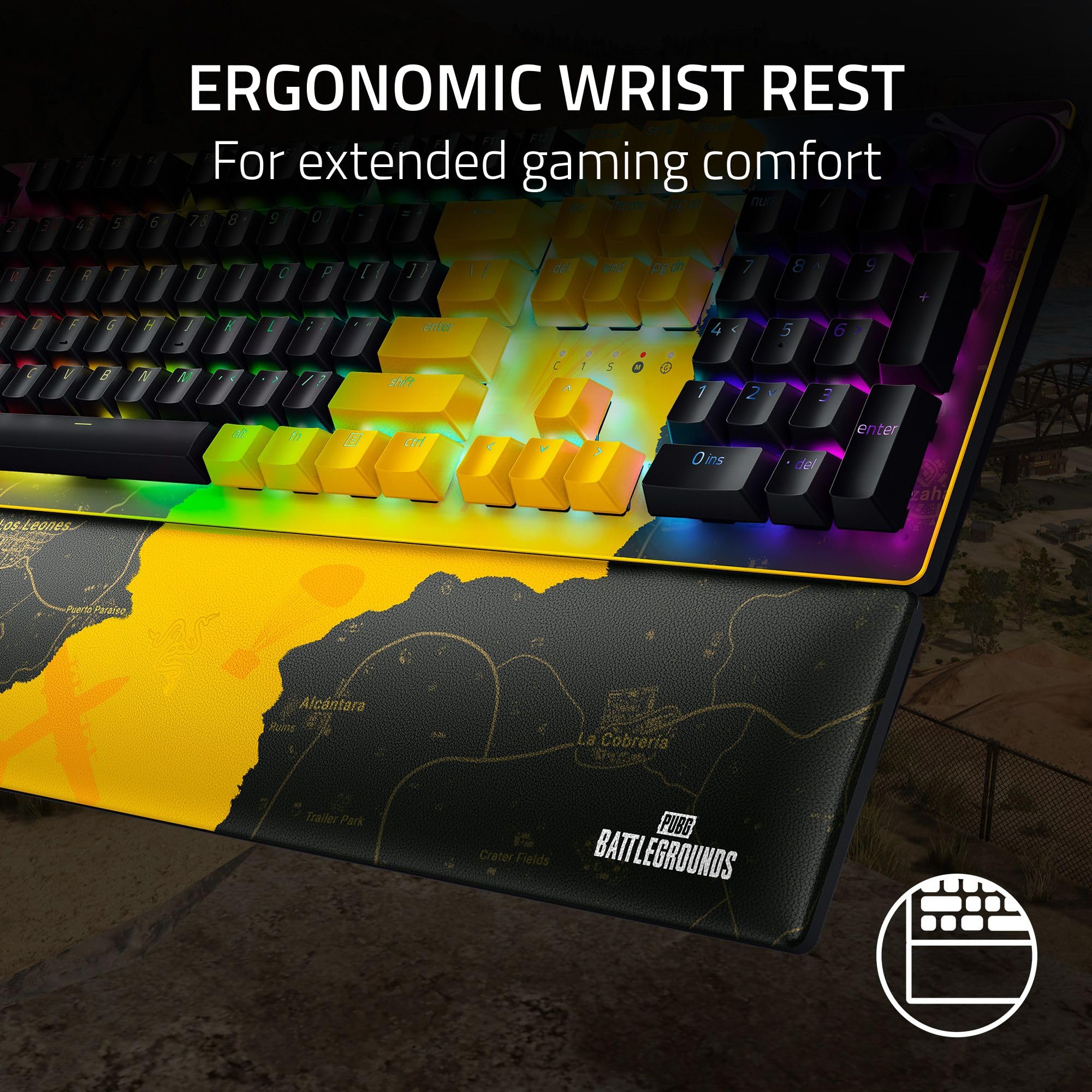 Razer Huntsman V2 Optical Gaming Keyboard - Red Linear Optical Switches Gen-2, Doubleshot PBT Keycaps, Near-Zero Input Latency, Ergonomic Wrist Rest (US Layout, PUBG Edition) - Perfect for Competitive Gaming, Esports & Professional Typing
