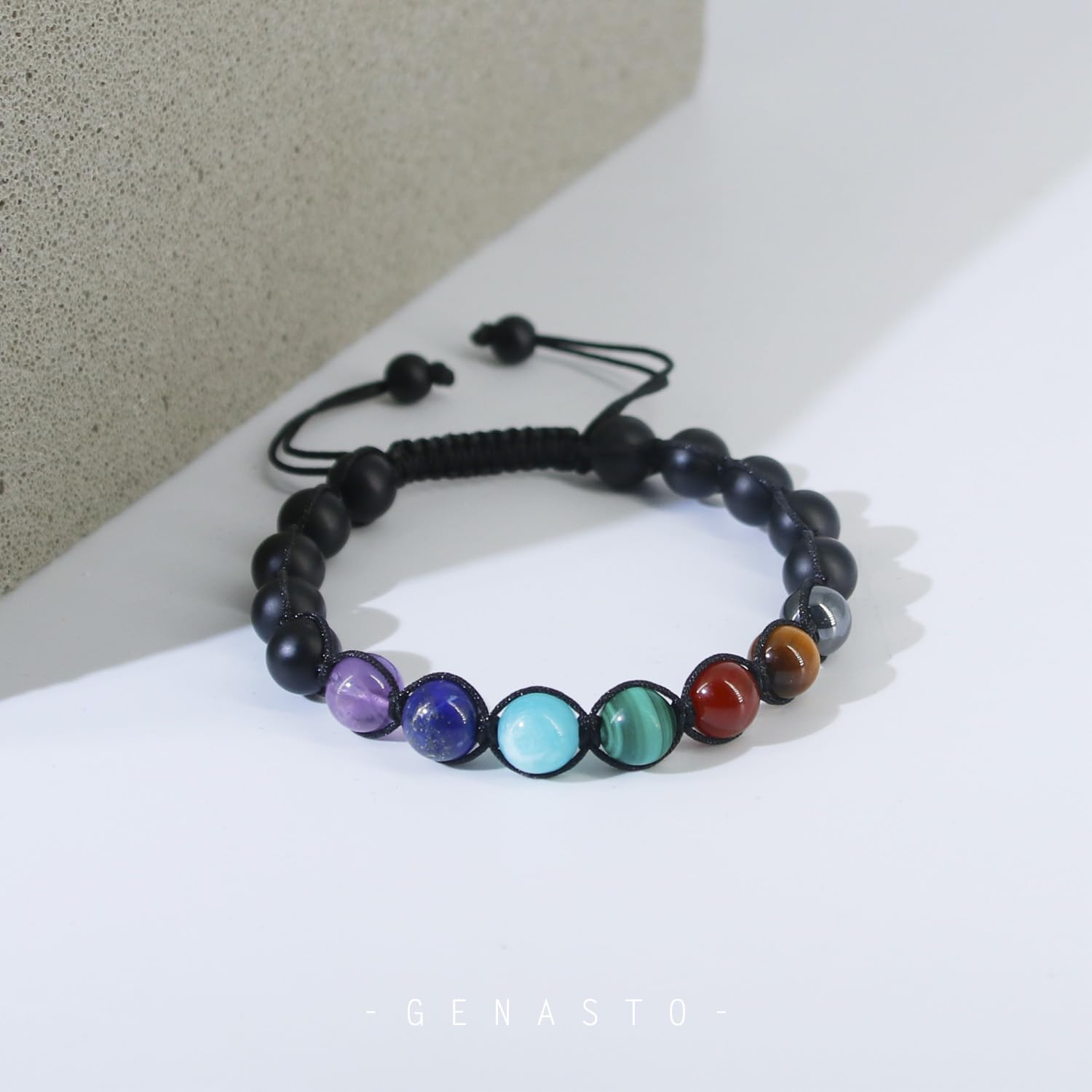 7 Chakra Bracelet with Genuine Healing Stones - GENASTO Yoga Meditation Bracelet for Men & Women, Real Crystal Beaded Wristband for Energy Balance, Stress Relief & Spiritual Wellness - Perfect for Yoga, Meditation & Daily Wear