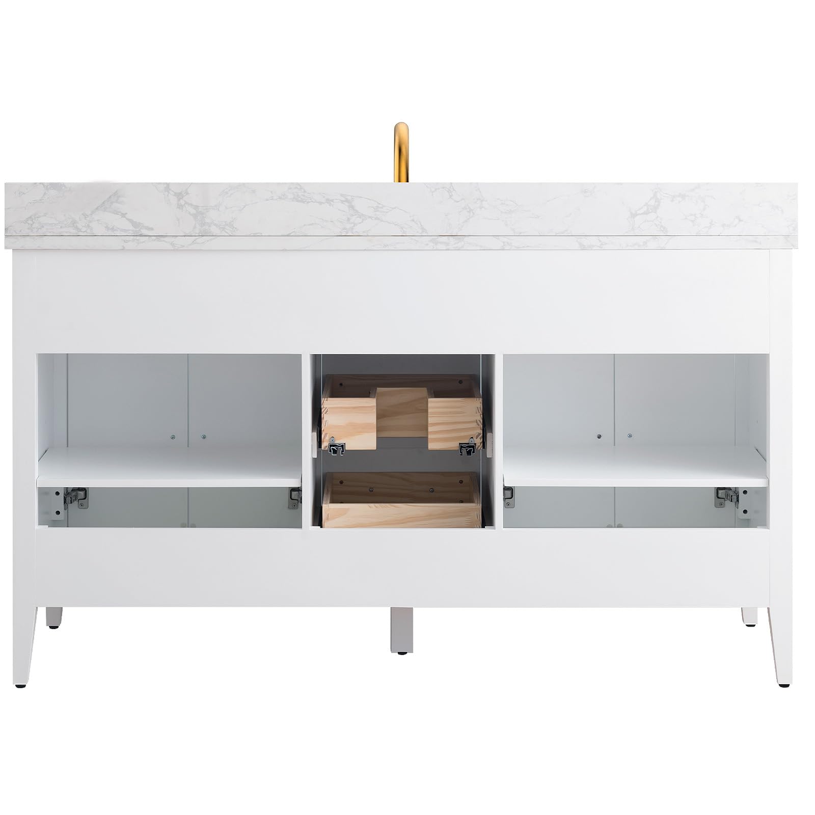 Vanity Art 60 Inch White Bathroom Vanity with Single Sink & Ceramic Top - Soft-Closing Doors, Drawers, Solid Wood Frame (VA9060-SW-MB1) | Perfect for Modern Bathrooms, Master Suites & Home Renovations