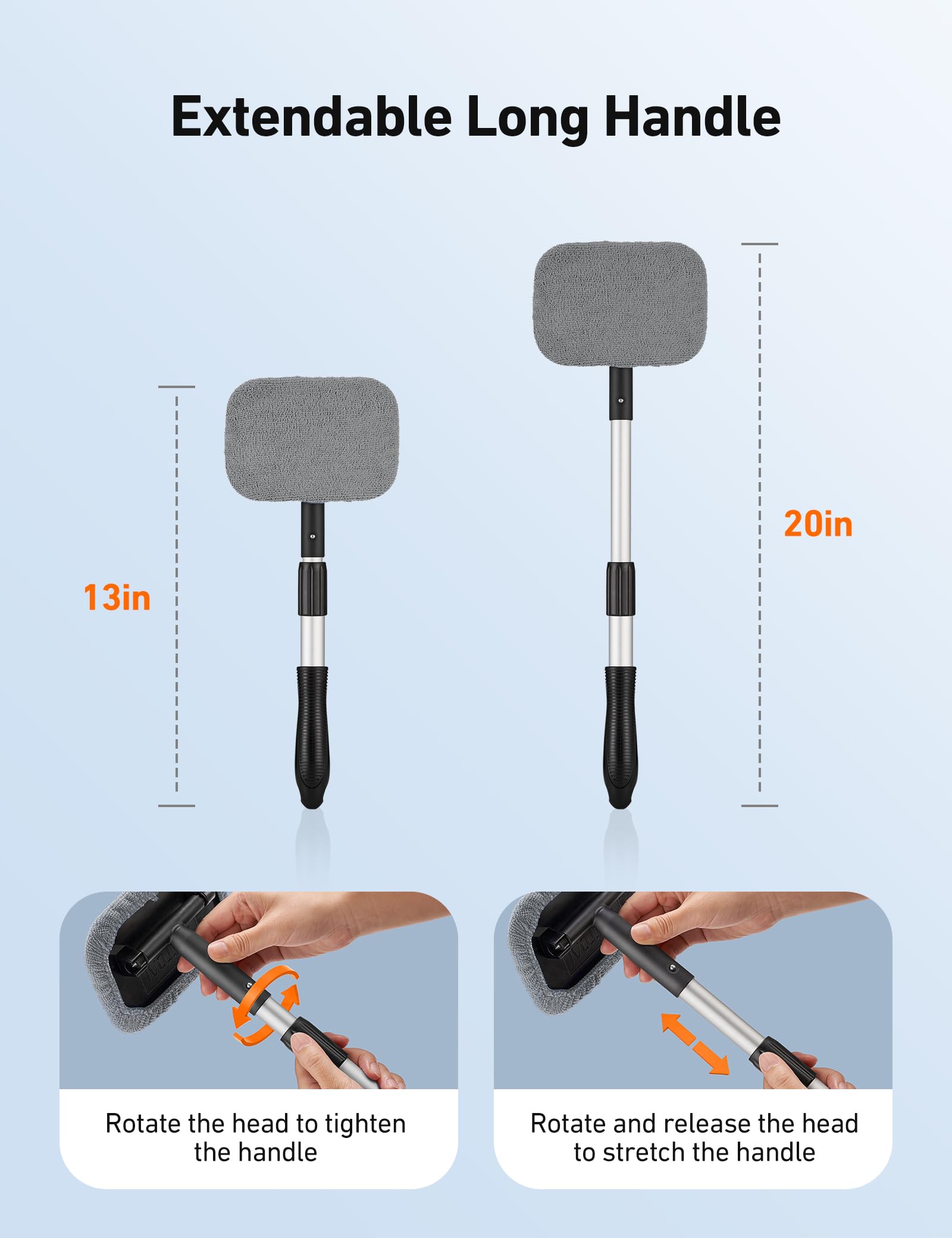 AstroAI Windshield Cleaner Kit - 4 Reusable Washable Microfiber Pads with Extendable Handle for Car Windows Cleaning - Perfect for Auto Glass, Home Windows and Mirrors