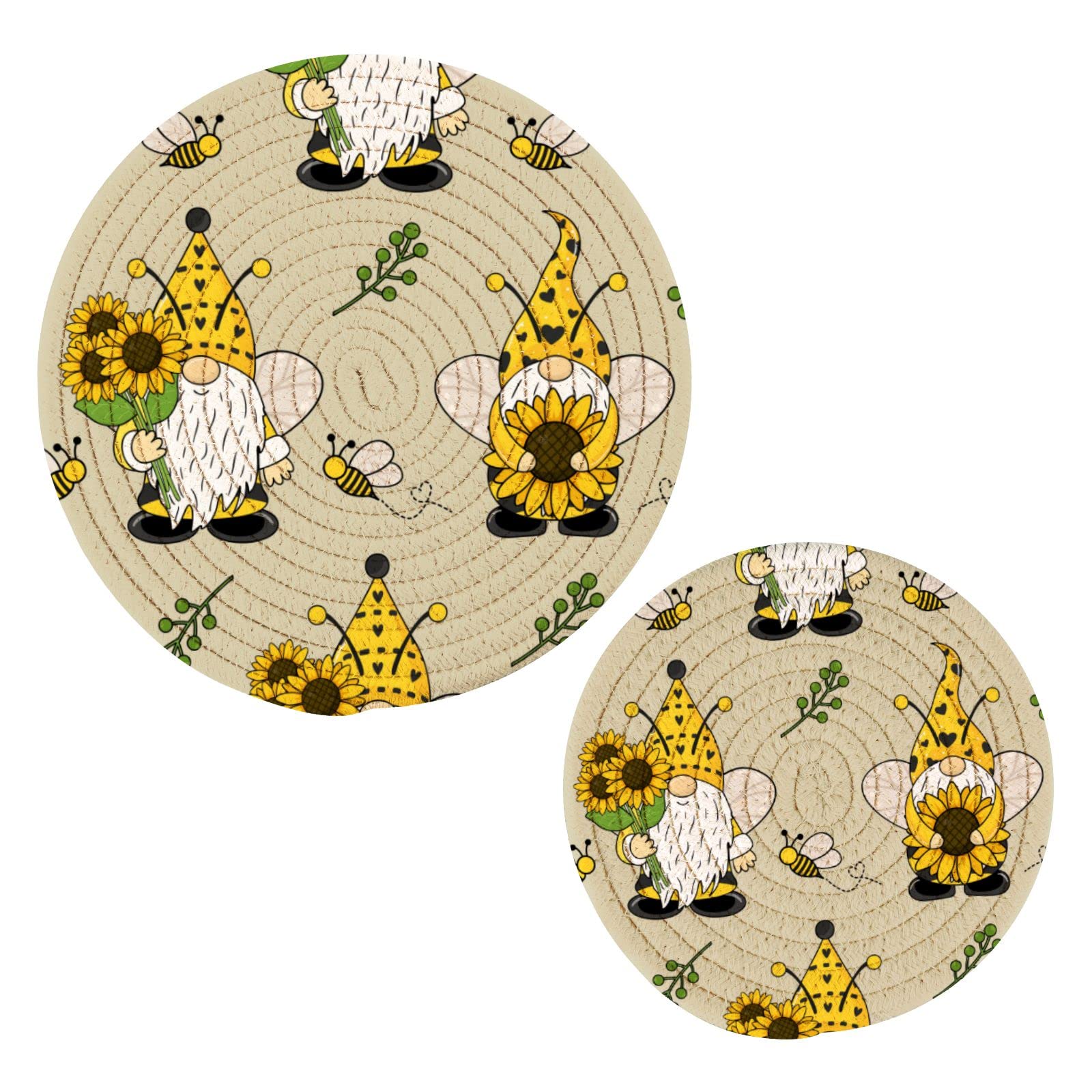 Kigai Gnomes & Animals Pot Holders Set of 2 - Heat Resistant Round Cotton Potholders for Kitchen, Hot Pads & Trivets for Cooking, Baking - Perfect for Holiday Gifts & Home Decor