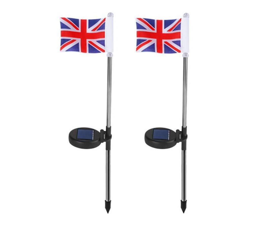 UK Flag Solar Garden Stake Lights - 2 Pack White Solar Powered Outdoor Path Lights for Garden, Patio, Yard & Walkway | Weatherproof & Energy Efficient Landscape Lighting for British-Themed Decor