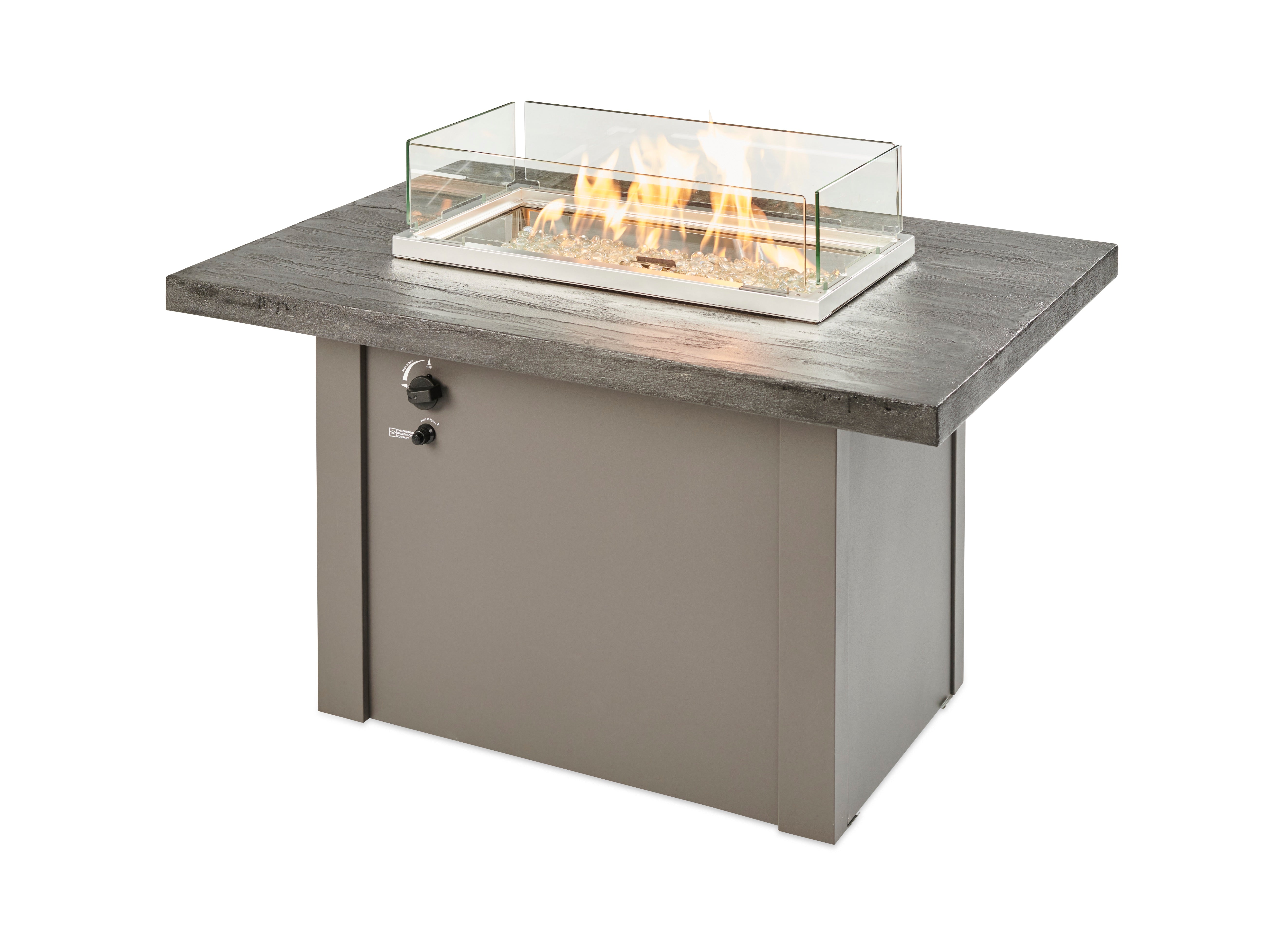Havenwood 44 Inch Rectangular Gas Fire Pit Table with Stone Grey Everblend Top & 24
