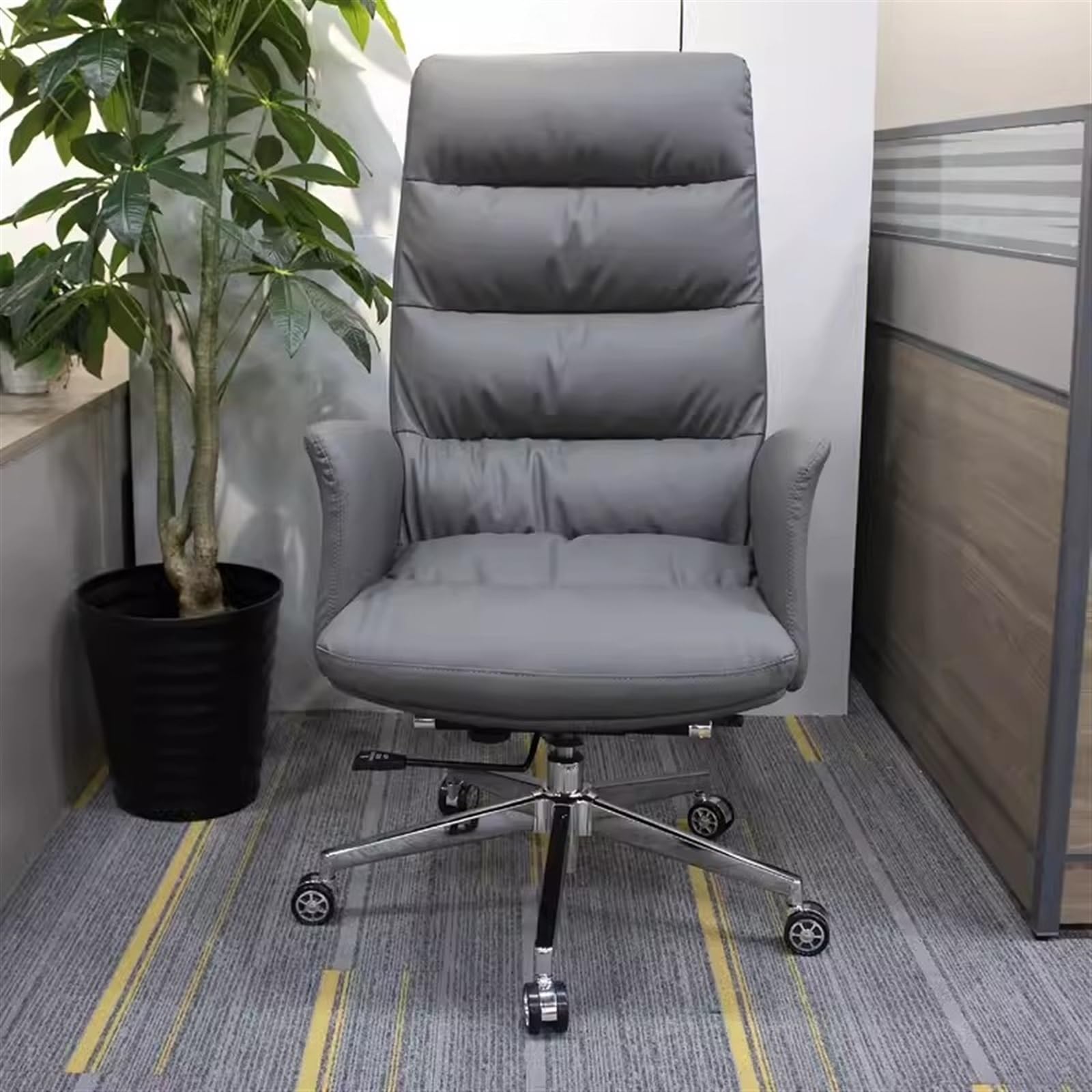 Ergonomic Office Chair - Grey PU Leather High Back Desk Chair with Adjustable Height, Lumbar Support & 360° Swivel - Perfect for Home Office, Gaming & Workspaces