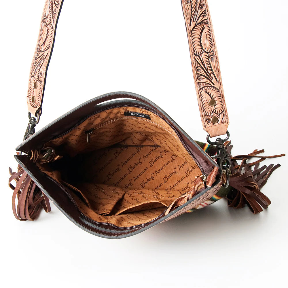 Stylish American Darling Green Aztec Floral Tooled Leather Purse - Perfect for Casual Outings, Parties & Everyday Use