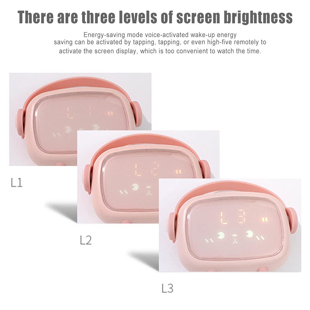 Smart LED Night Light Alarm Clock with Timer & Countdown - Cute Pink Kids Bedroom Decor for Sleep Training & Nursery Room Lighting