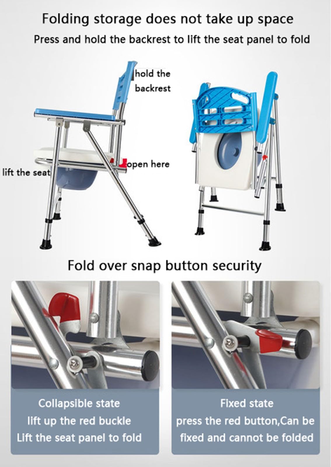 Portable Shower Commode Chair with Potty - Folding Toilet Chair for Elderly, Disabled & Pregnant Women - Adjustable Height with Armrests & Backrest - Home & Hospital Use for Bathroom Safety & Mobility Assistance