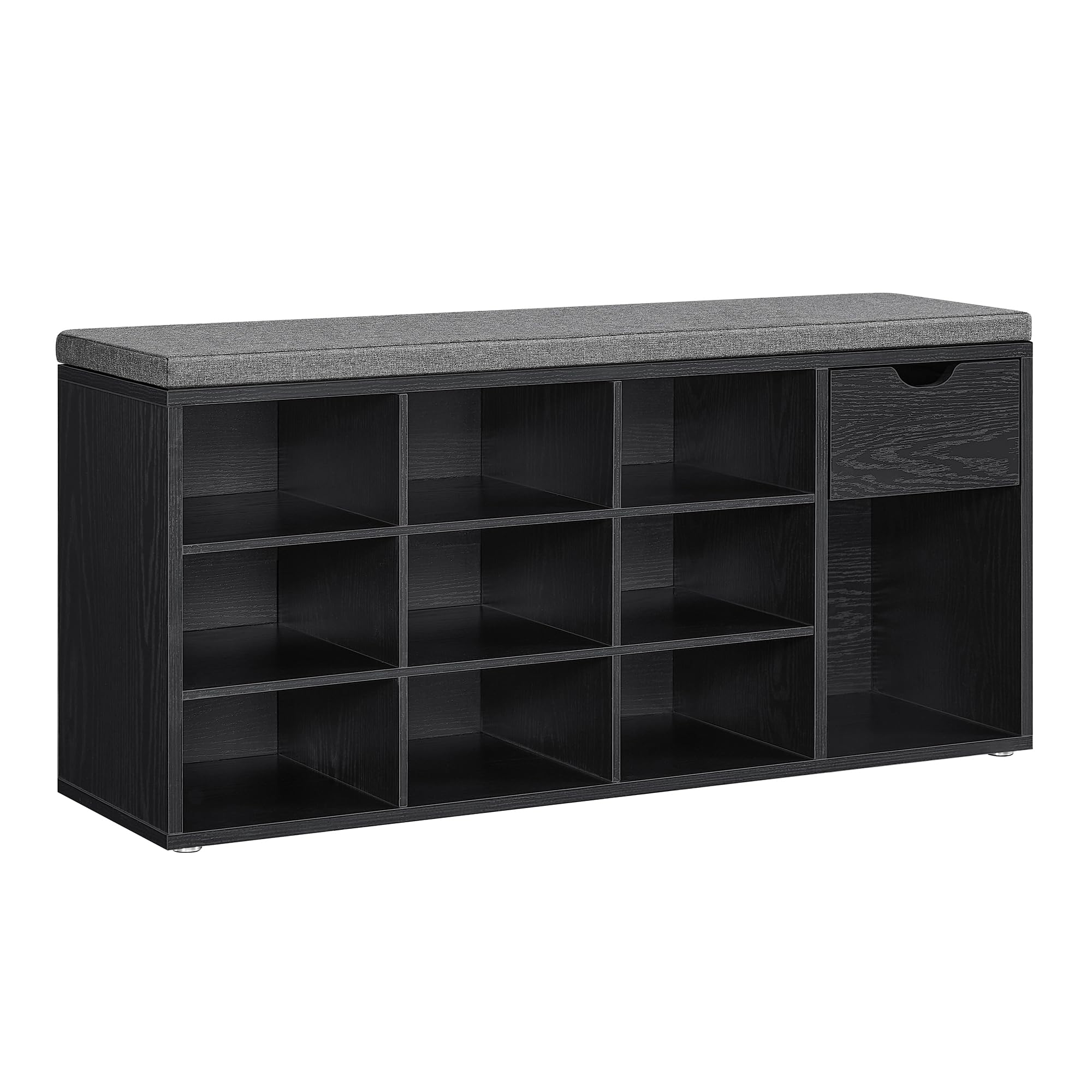 VASAGLE Storage Bench with Cushion, Entryway Bench with Drawer & Open Compartments, Multi-Functional Storage Seat for Living Room, Bedroom, Closet - Ebony Black & Slate Gray ULHS024B02 | Perfect for Small Spaces, Hallway Organization & Extra Seating