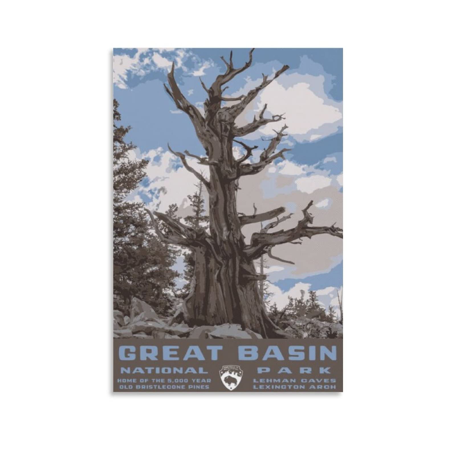 Vintage Great Basin National Park Travel Poster - Bristlecone Pine Wall Art Canvas Print for Home Decor | Modern Landscape Painting for Living Room, Bedroom & Office | Unique Gift for Nature Lovers & Travel Enthusiasts | Perfect for Rustic, Cabin or National Park Themed Interiors
