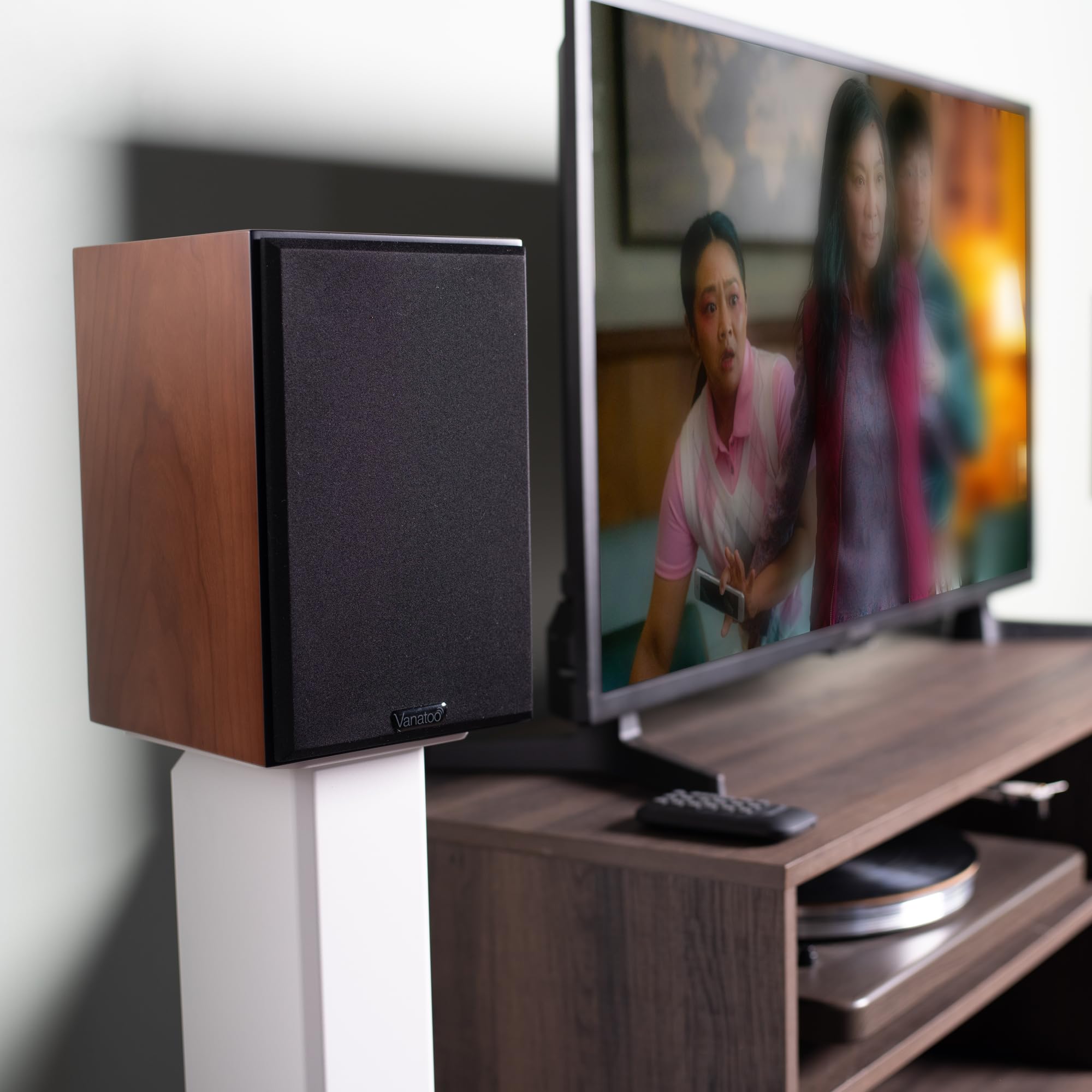 Vanatoo Transparent One Encore Plus Bluetooth Bookshelf Speakers (Cherry) - Wireless & Wired Audio for PC, Desktop & Home Theater - AUX, USB, Optical, Analog Inputs - Premium Sound for Music, Movies & Gaming