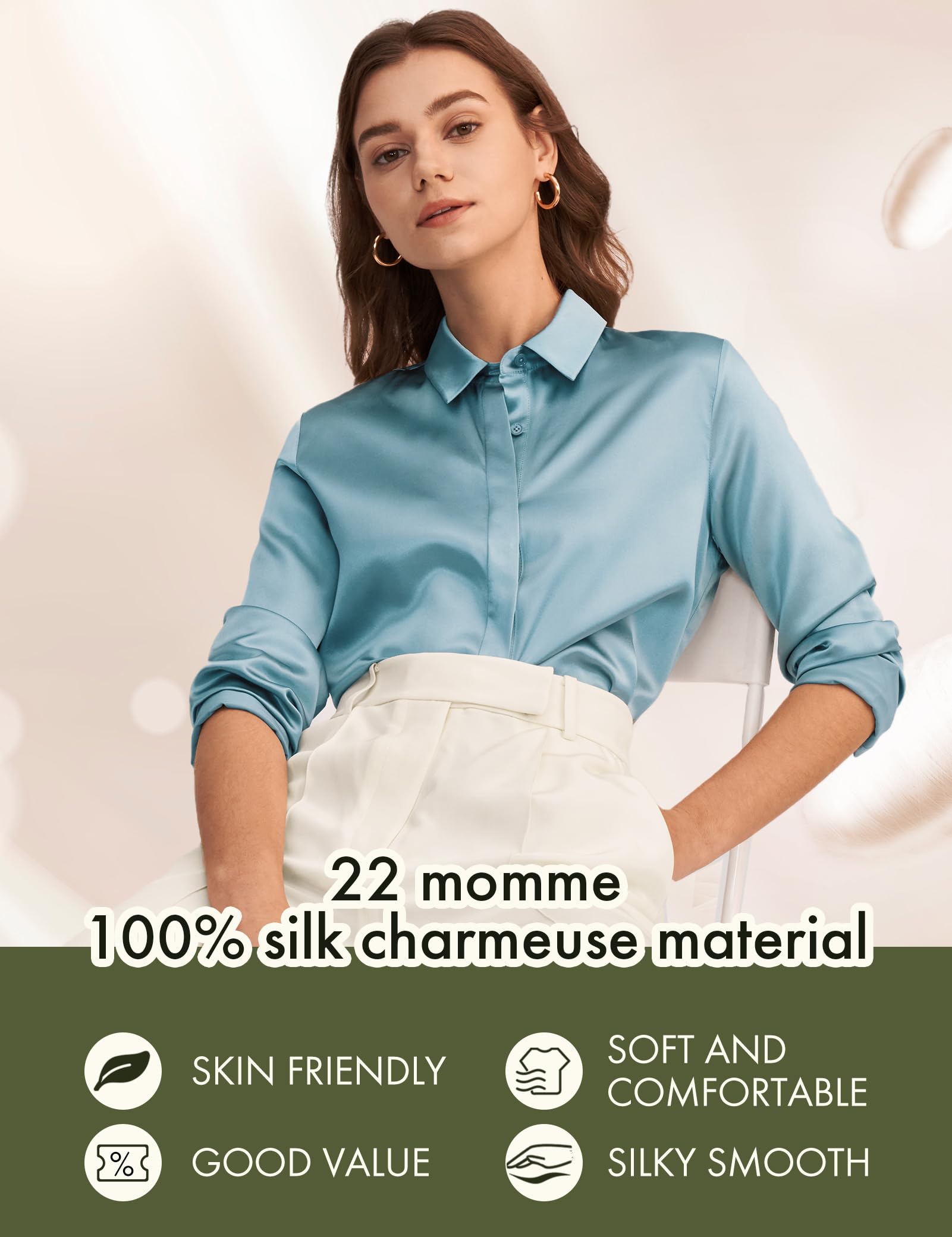 LilySilk 100% Pure Silk Blouse for Women - Long Sleeve Soft & Smooth Silk Top for Work, Office & Special Occasions