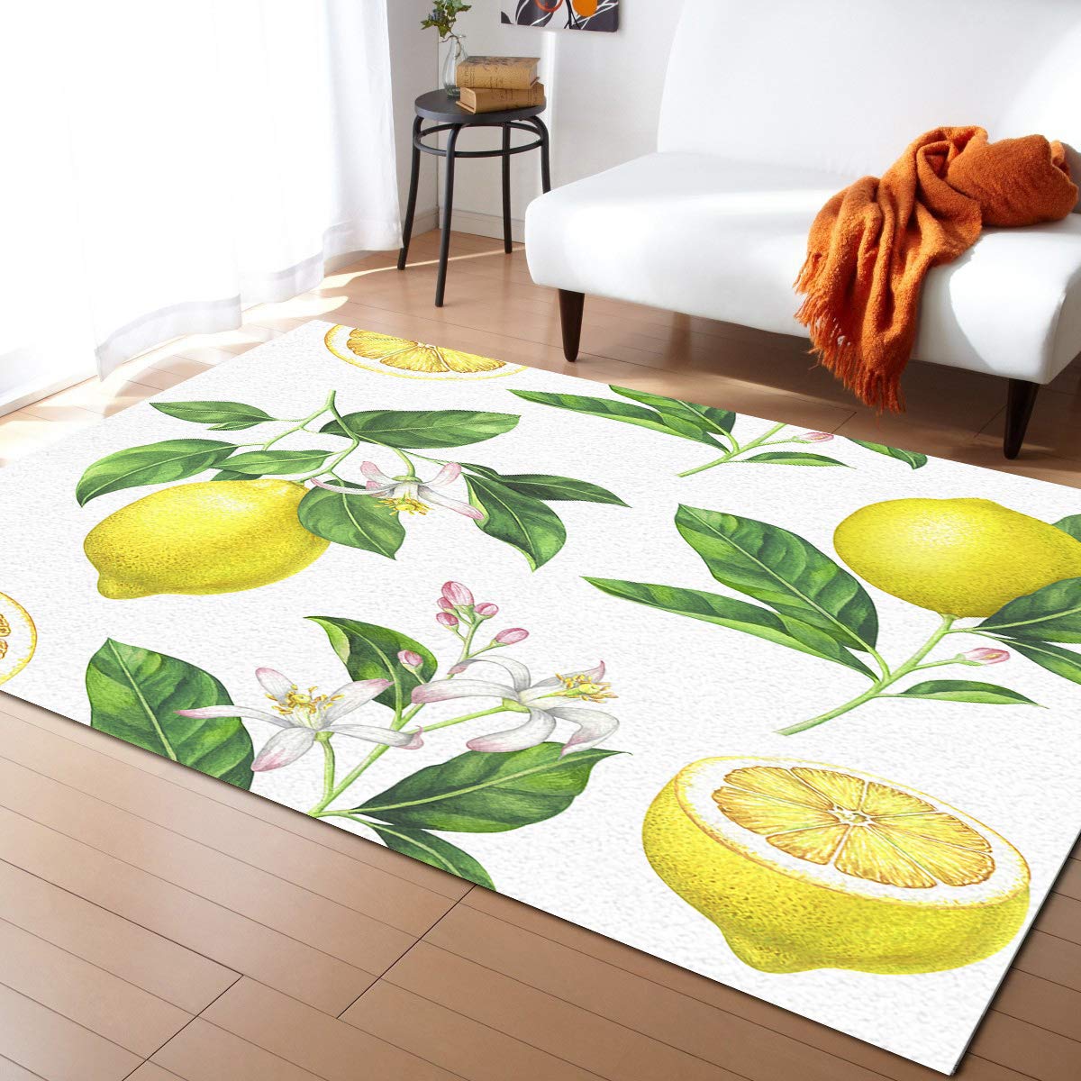 Nature Large Area Rugs 3' x 5' - Soft Throw Carpet Floor Cover for Nursery & Kids Room | Exotic Lemon Tree Branches Design Modern Kitchen Mat - Perfect for Living Room, Bedroom & Kitchen Decor