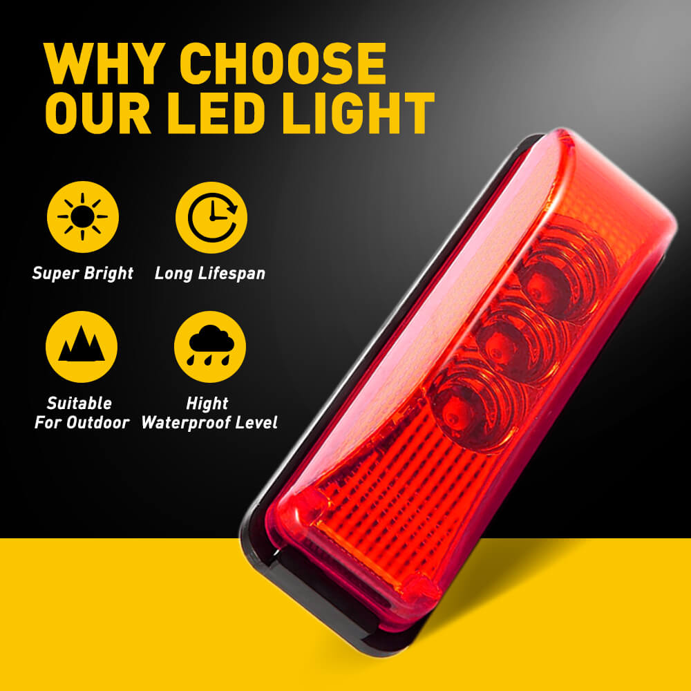 4 Inch 3 LED Front & Rear Side Marker Lights for 12V Trucks, Trailers, RVs - 4 Pack - Waterproof & Durable for Night Driving & Safety Visibility