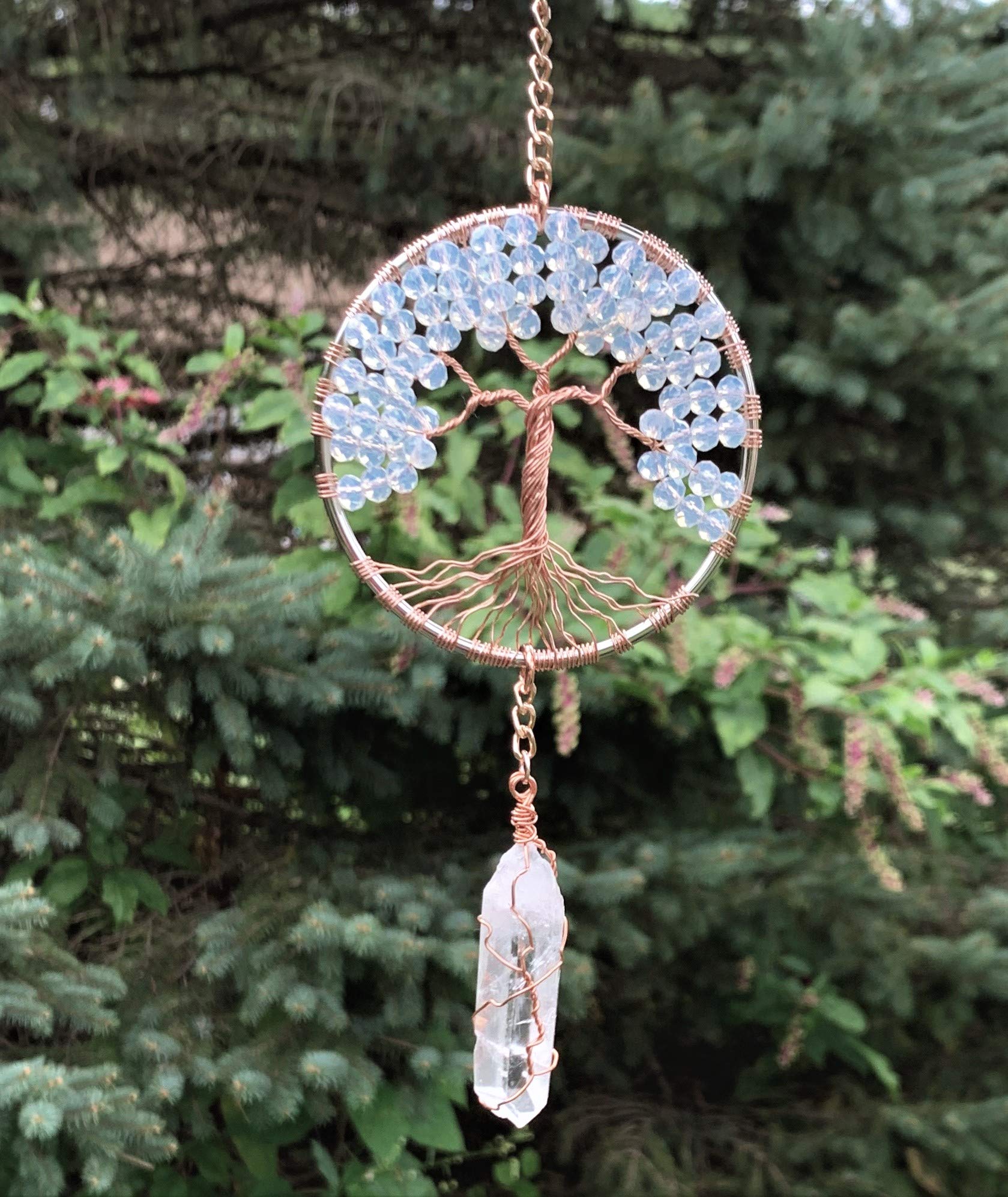 Crystal Tree of Life Sun Catcher - Moonstone & Quartz Window Ornament with Wire Wrapped Prism | Spiritual Home Decor for Living Room, Bedroom & Office | Gifts for Yoga & Meditation Lovers
