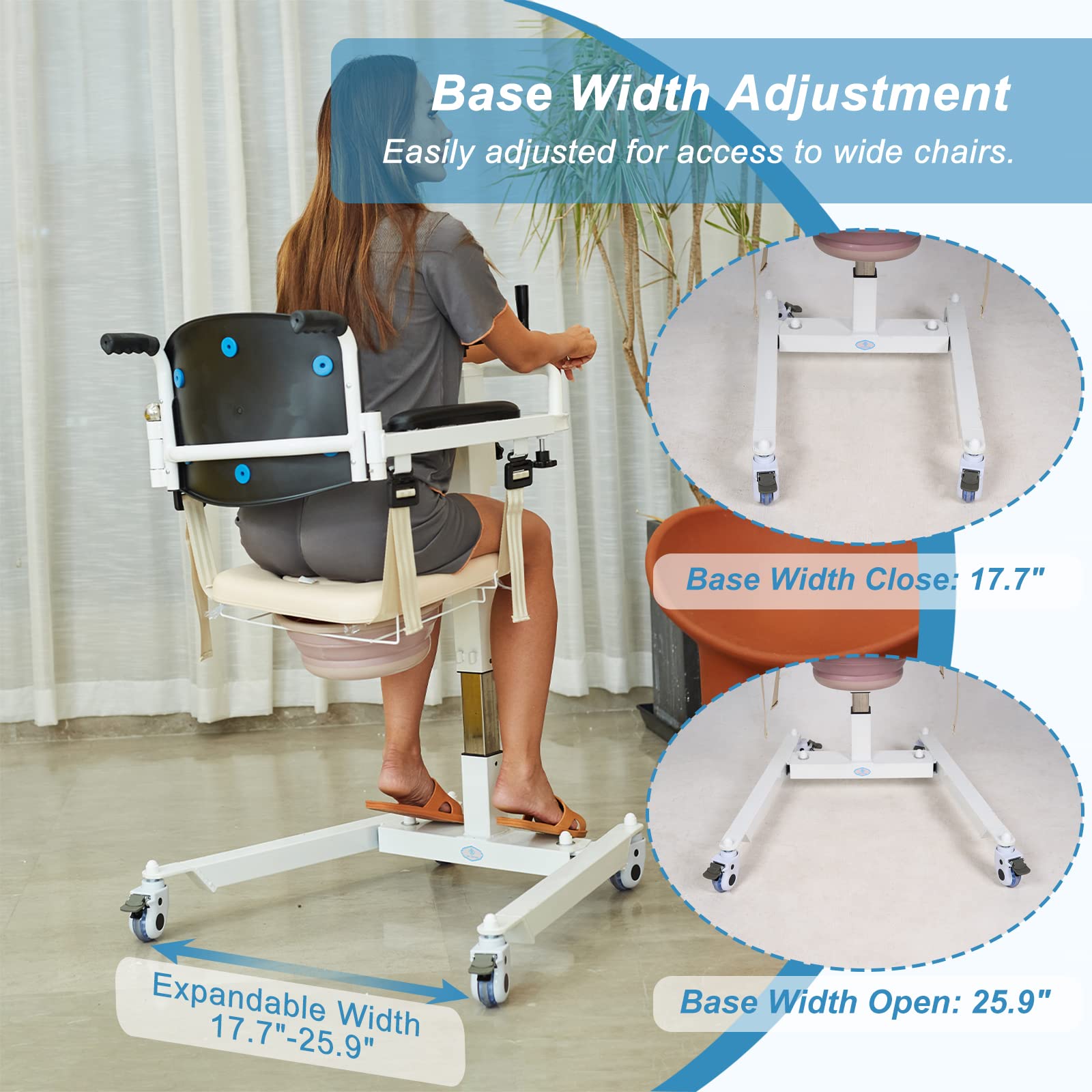 Patient Lift Transfer Chair for Elderly & Disabled - 300 lb Capacity Commode Wheelchair with Padded Seat | Home Use for Bed, Toilet, Shower & Car Transfers | Ideal for Post-Surgery Recovery & Elderly Care