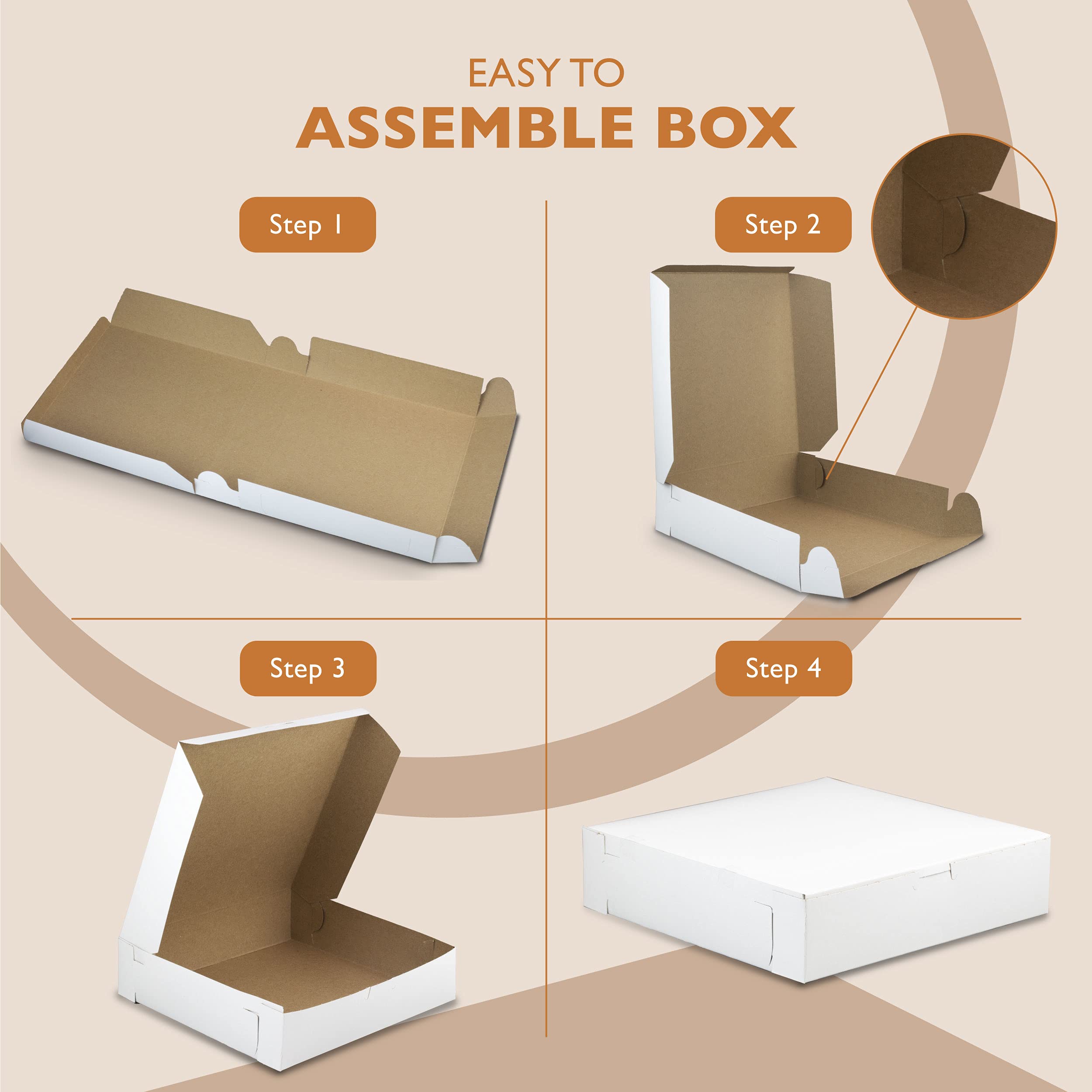 250 Pack White Bakery Boxes 10x10x2.5 Inch - Square Pie Boxes for Cookies, Cheesecake, Chocolate Strawberries & Desserts | Bulk Cardboard Food Containers | Perfect for Bakeries, Catering & Party Treats