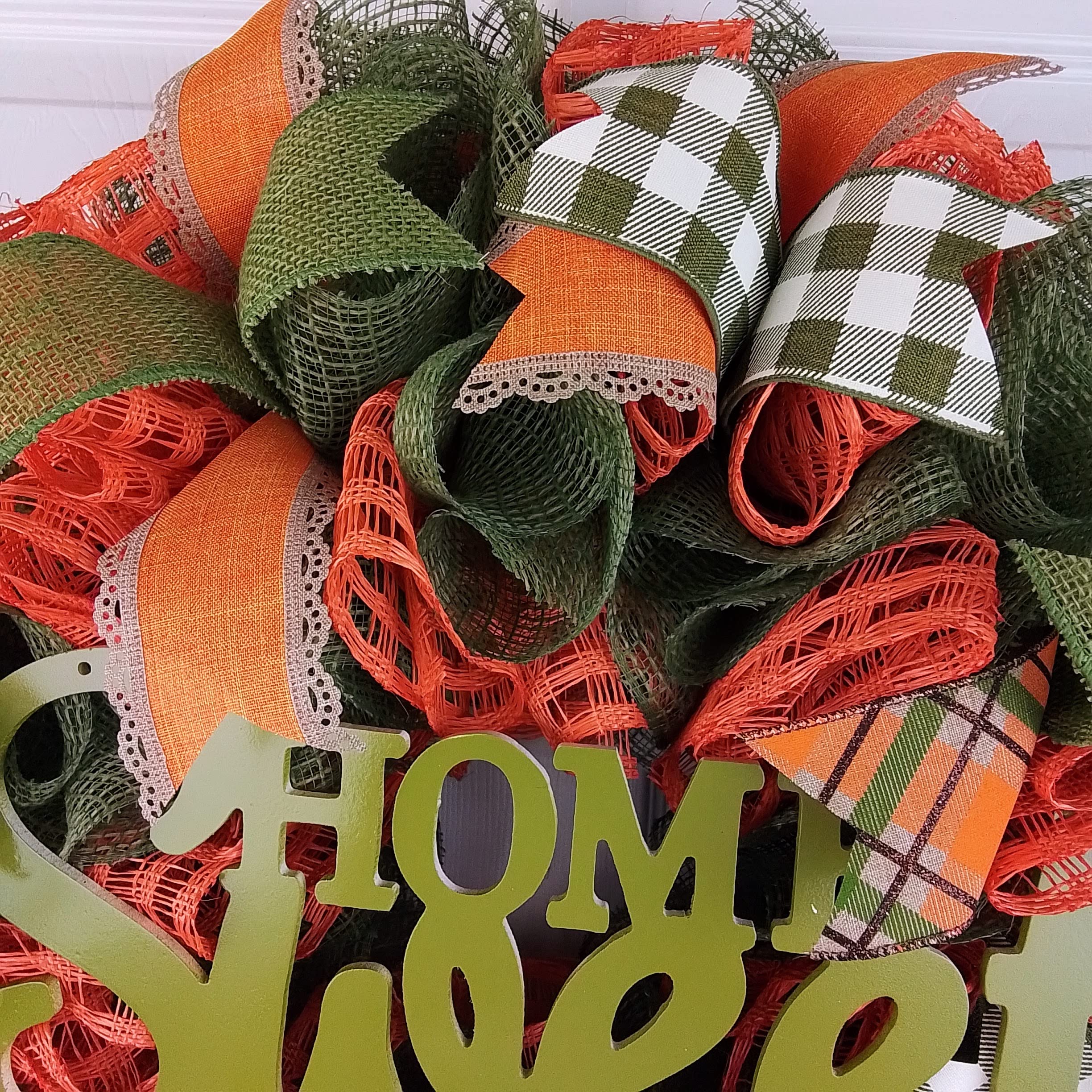 Thanksgiving Front Door Wreath - Buffalo Plaid Fall Wreath in Orange & Moss Green for Home Decor | Perfect for Autumn Entryway, Porch & Holiday Door Hanging